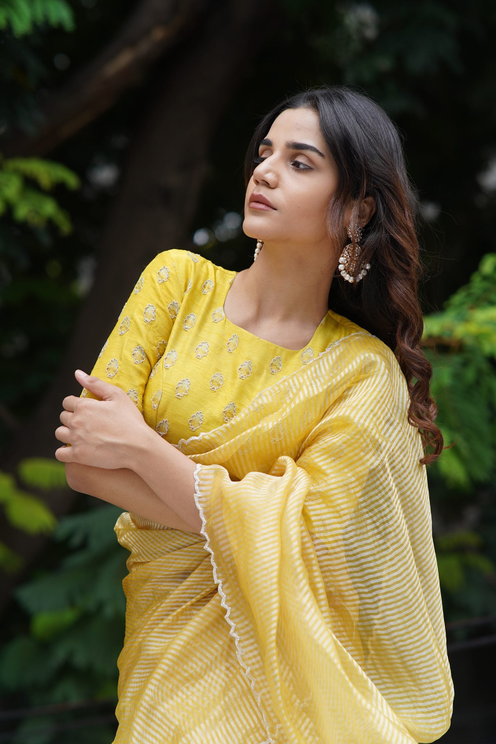 Yellow Tissue Saree with Silver Zari