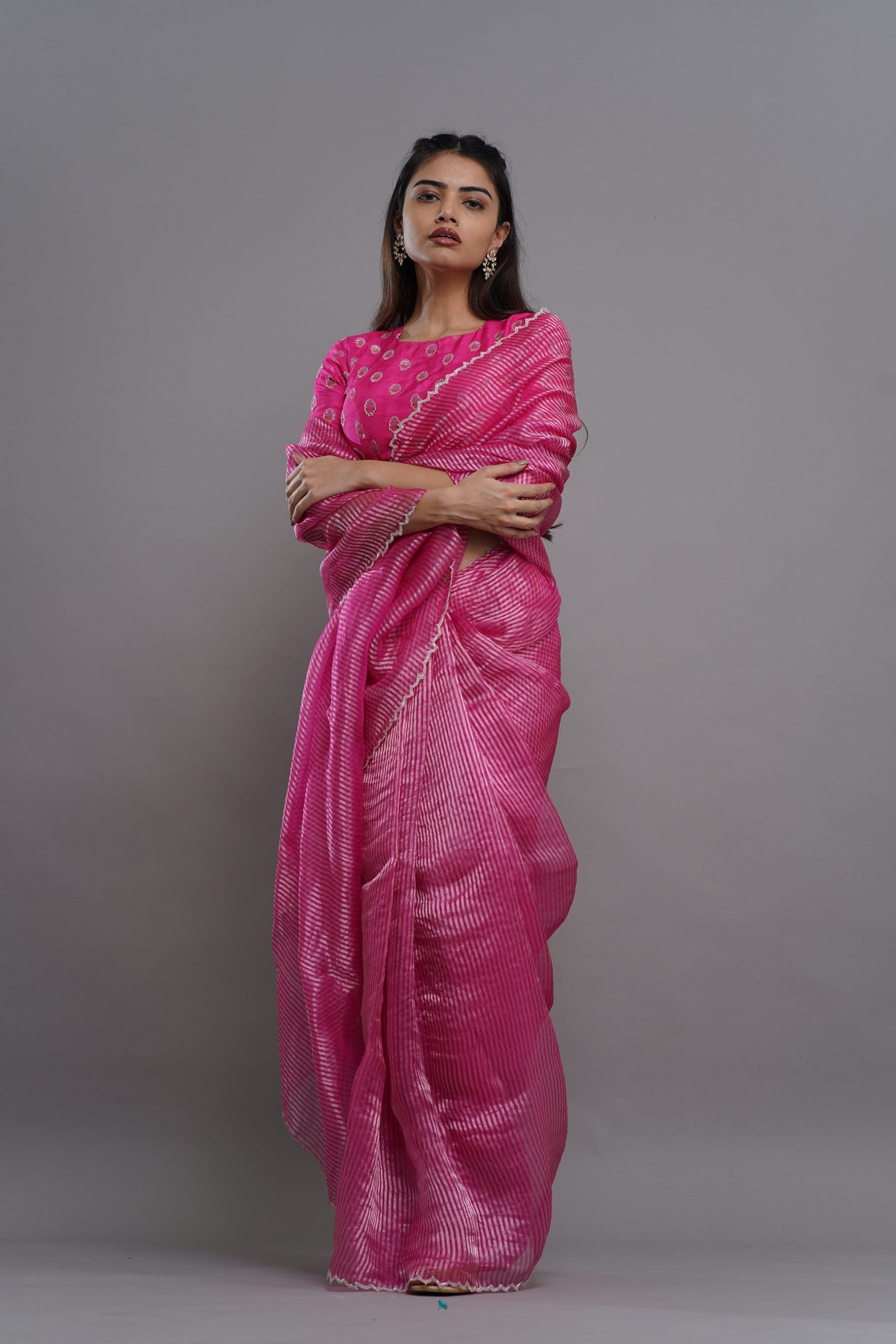 Pink Tissue Saree with Silver Zari