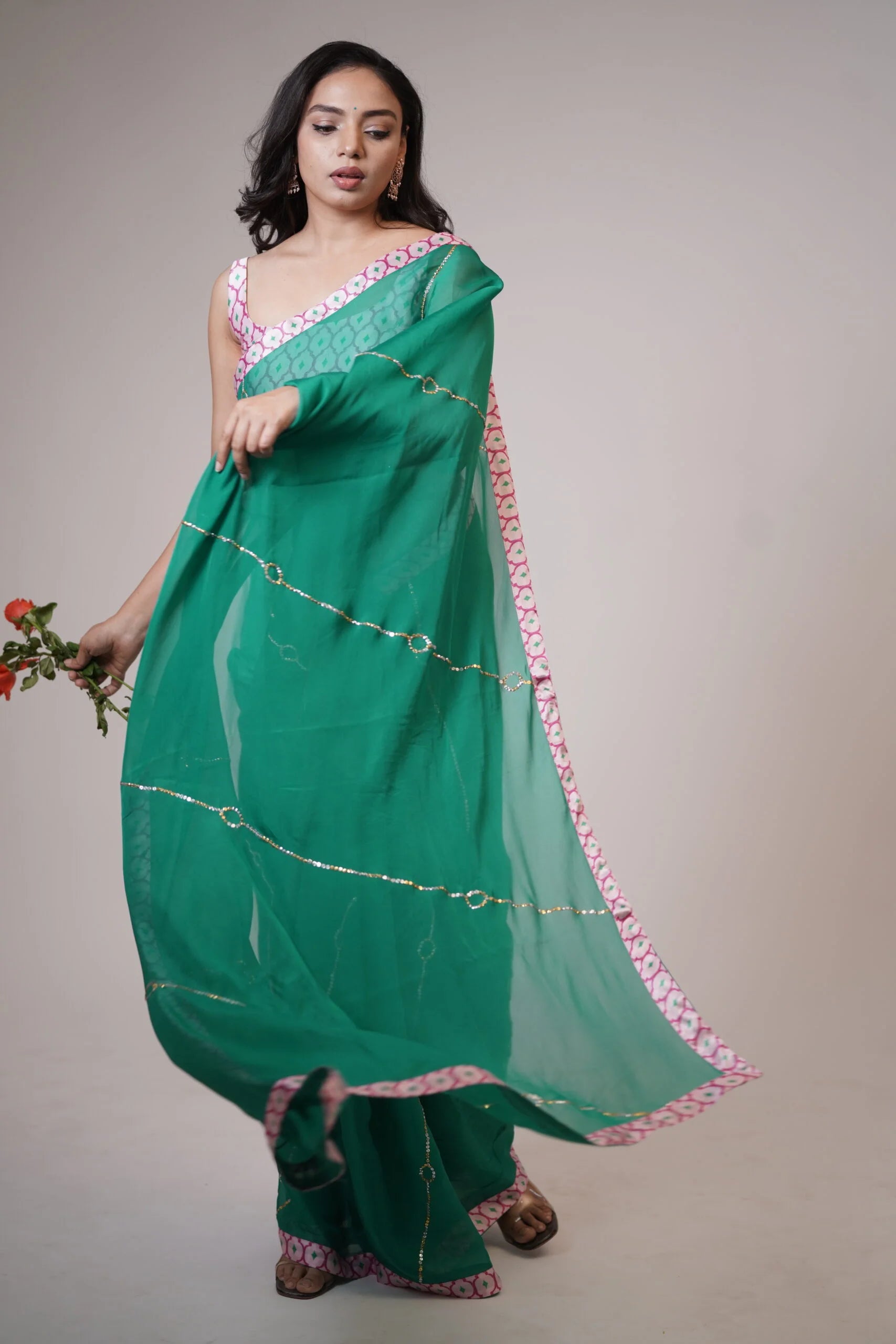 Mandhaara Aranya Emerald Green Organza Saree