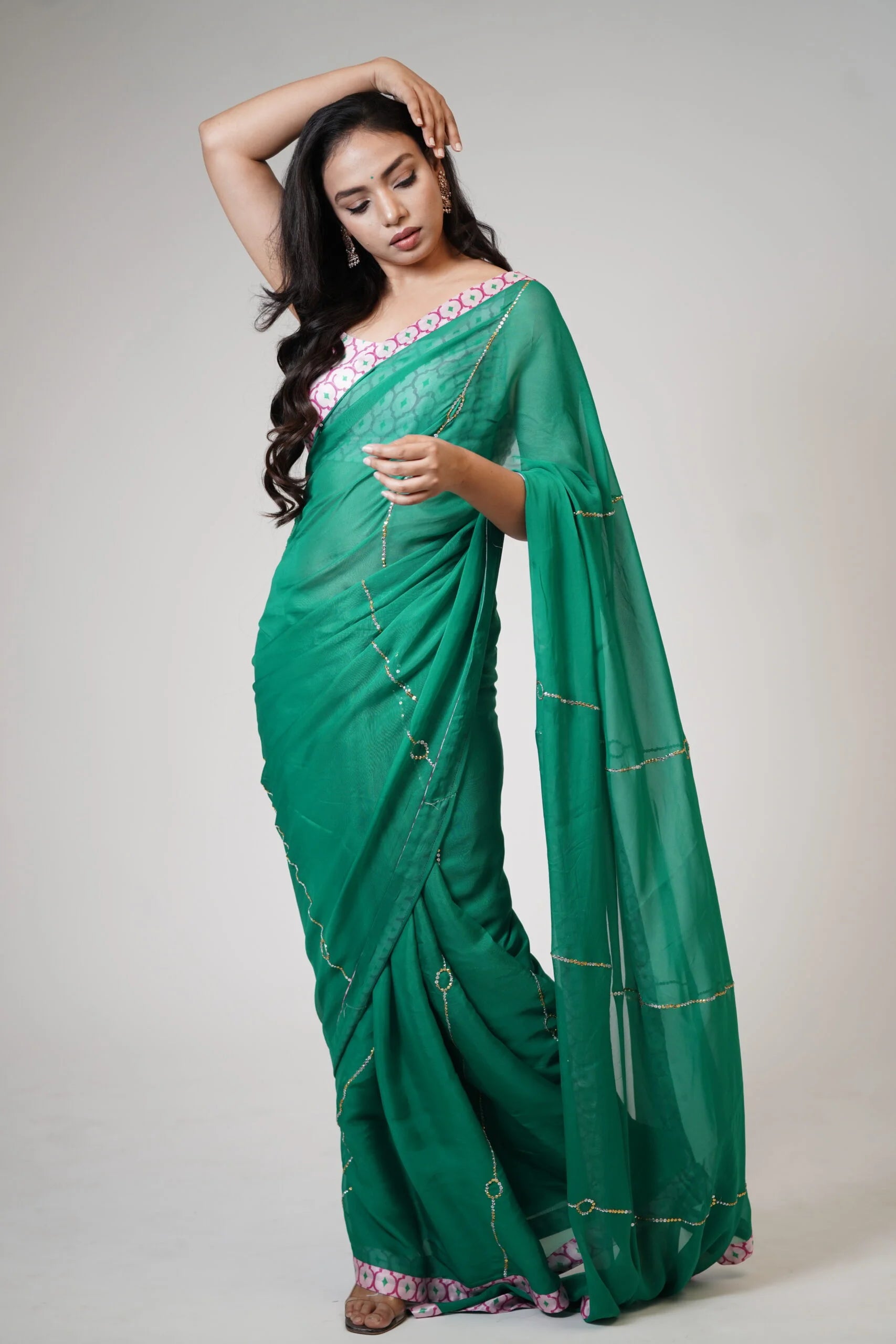 Mandhaara Aranya Emerald Green Organza Saree