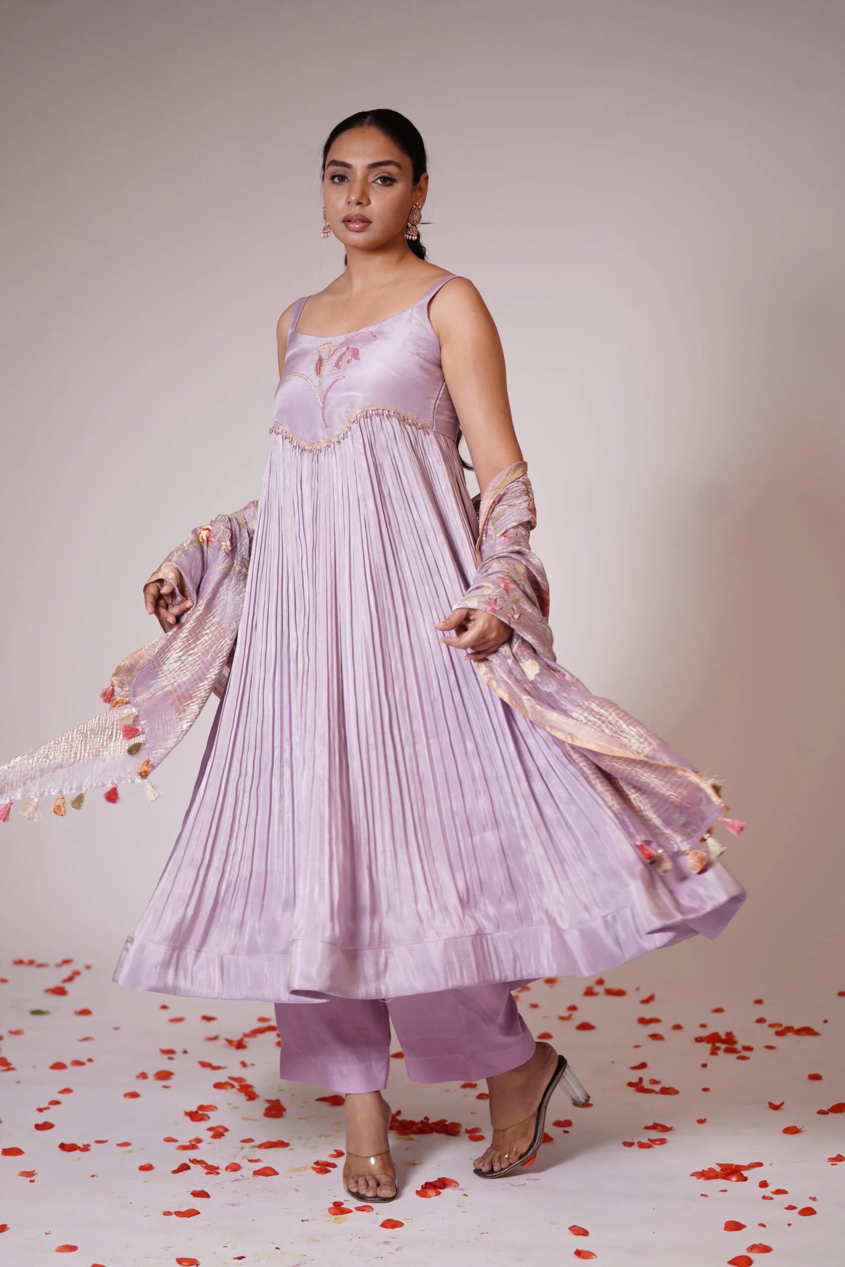 Mandhaara Tissue Lavandula Soft Lilac Anarkali