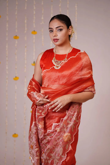 Mandhaara Kumakumati – Elegant Red Tissue Saree