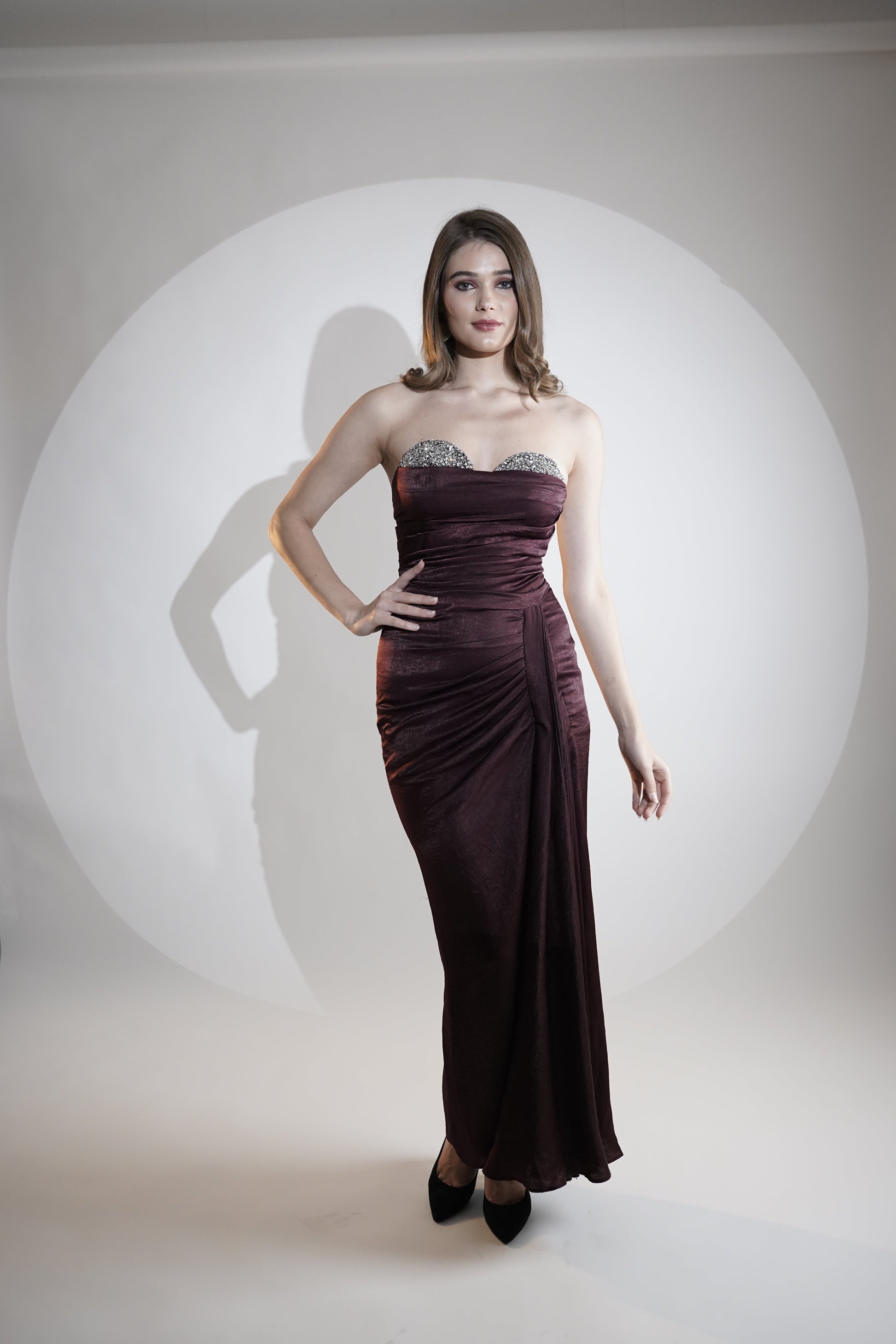 Ember Grace Maroon Satin Gown