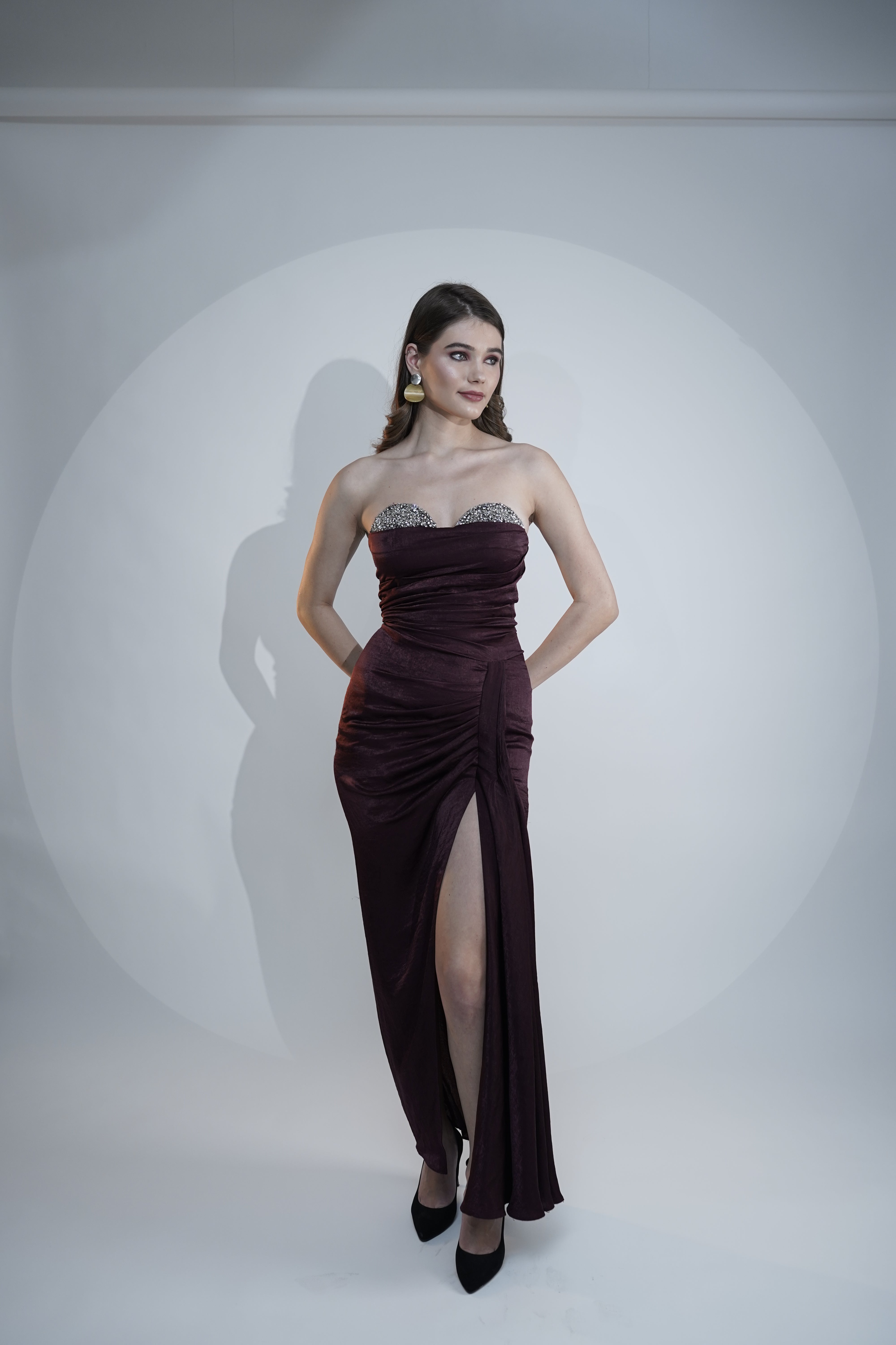 Ember Grace Maroon Satin Gown