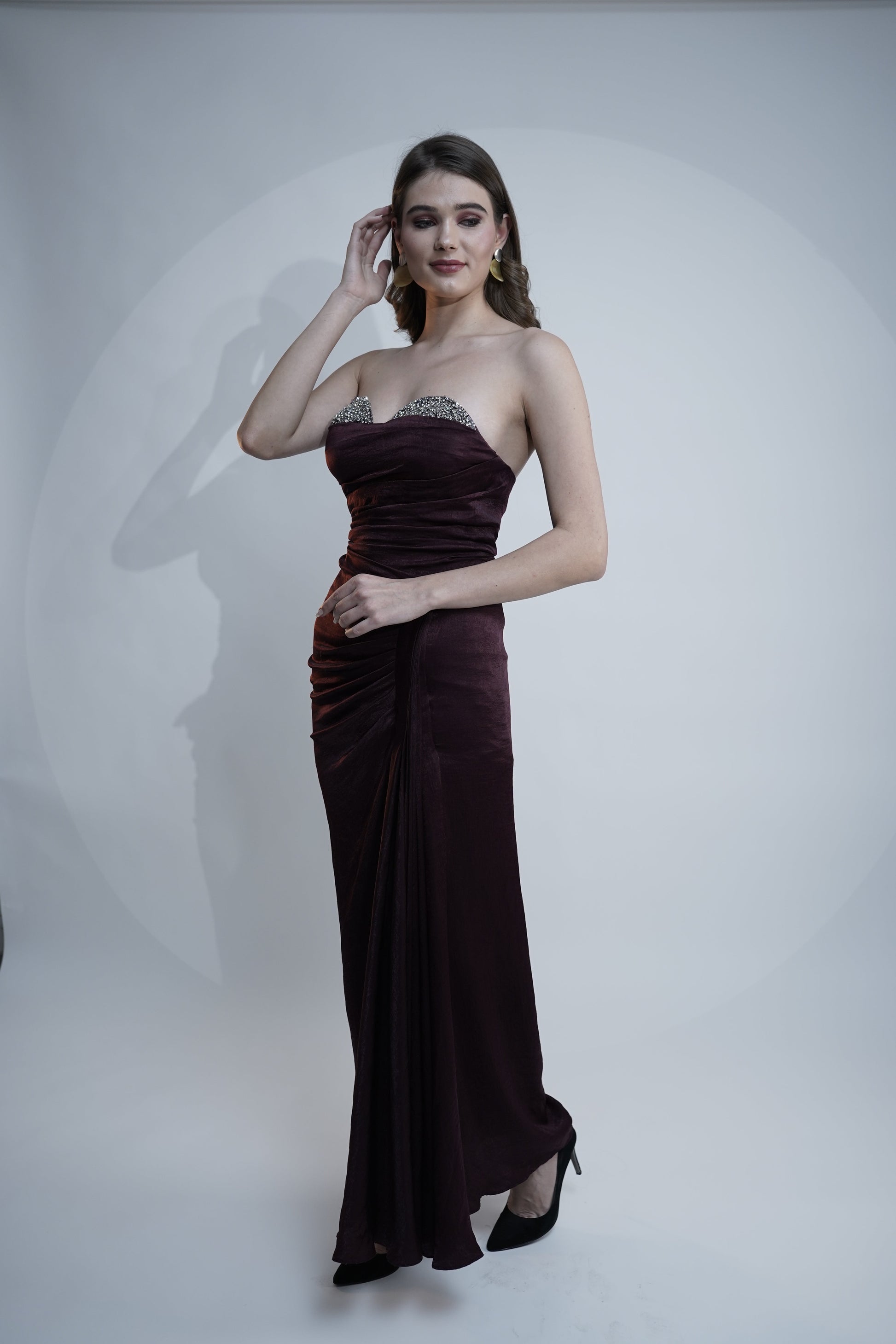 Ember Grace Maroon Satin Gown