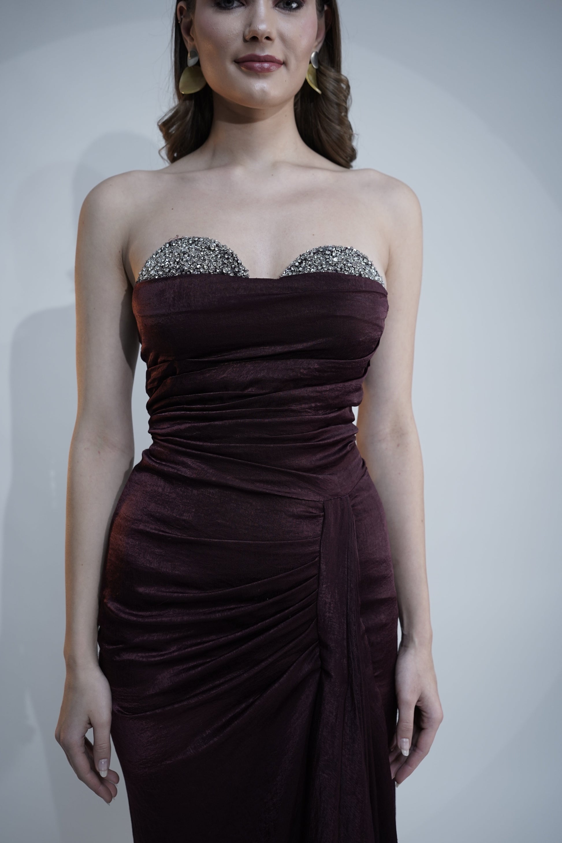 Ember Grace Maroon Satin Gown