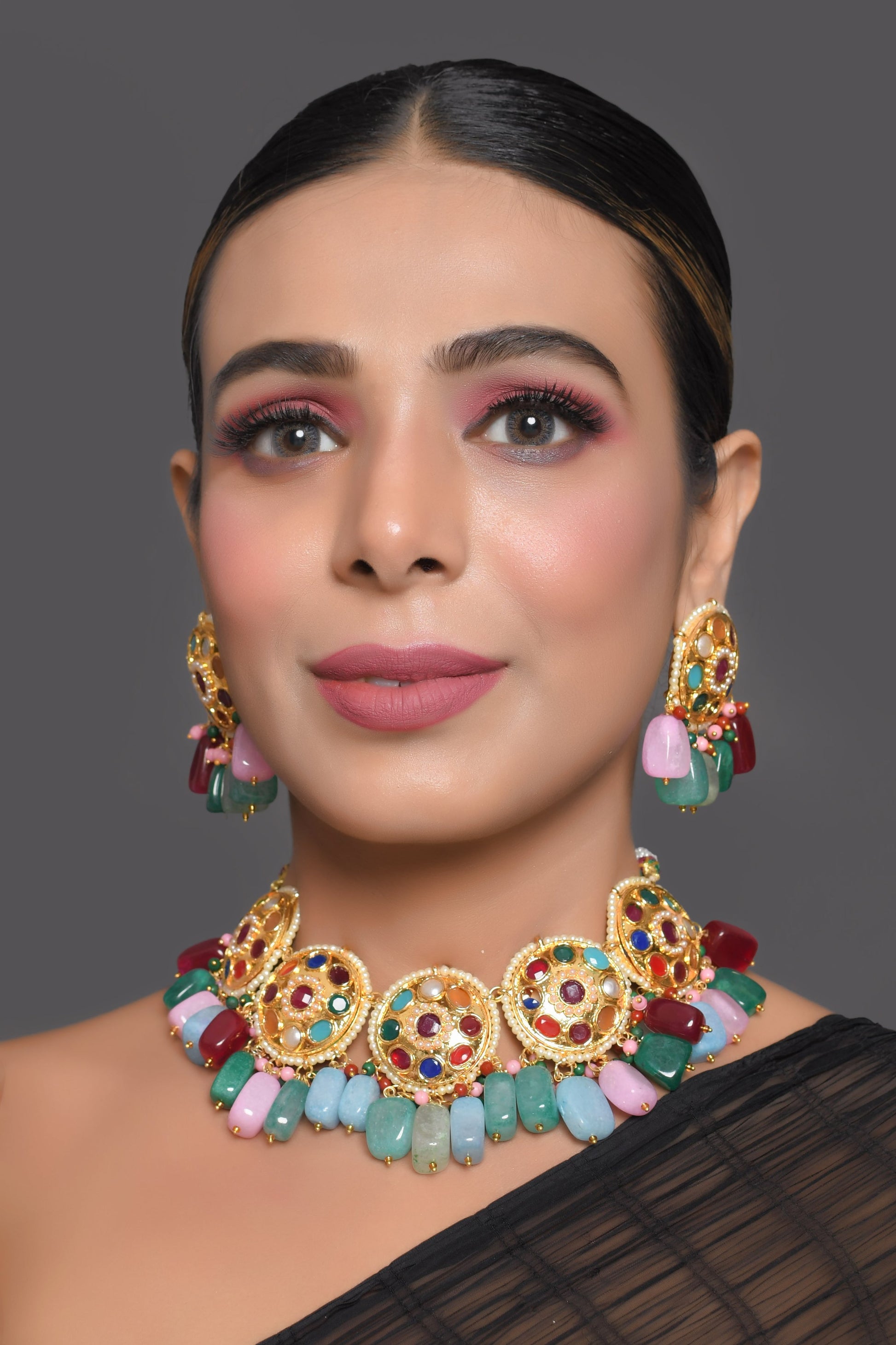 Navratan Kundan inspired necklace with earrings