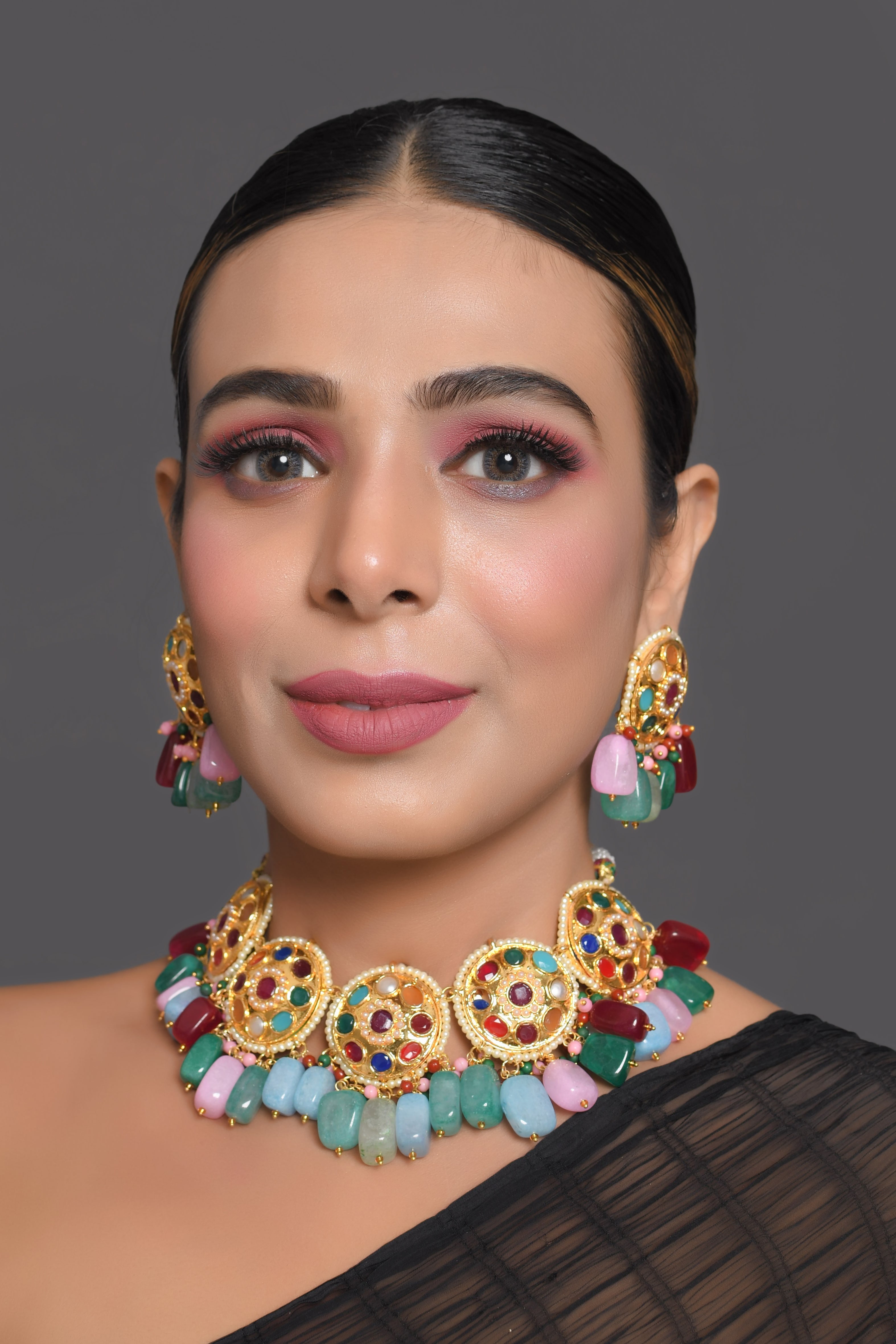 Navratan Kundan inspired necklace with earrings