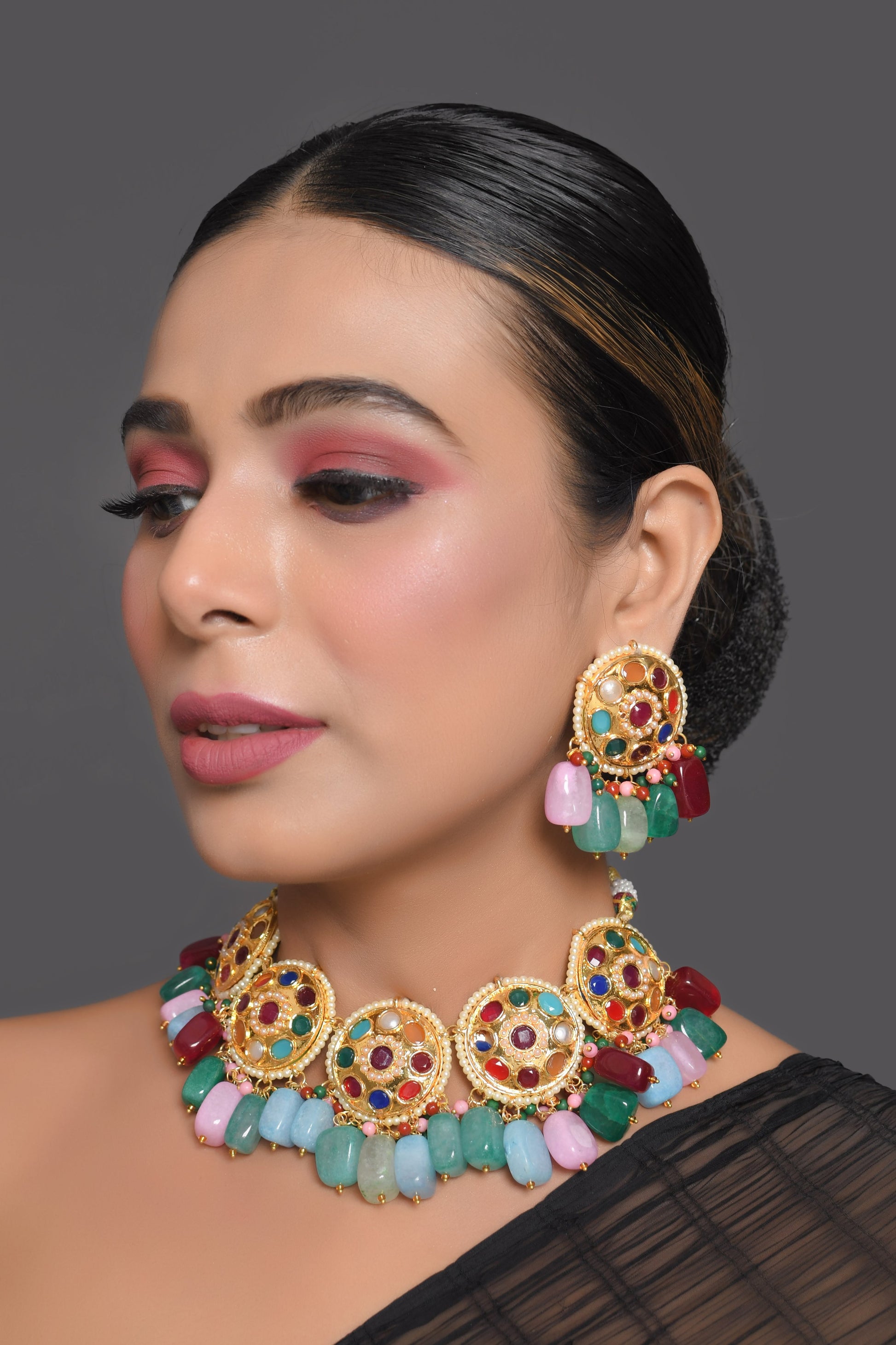 Navratan Kundan inspired necklace with earrings