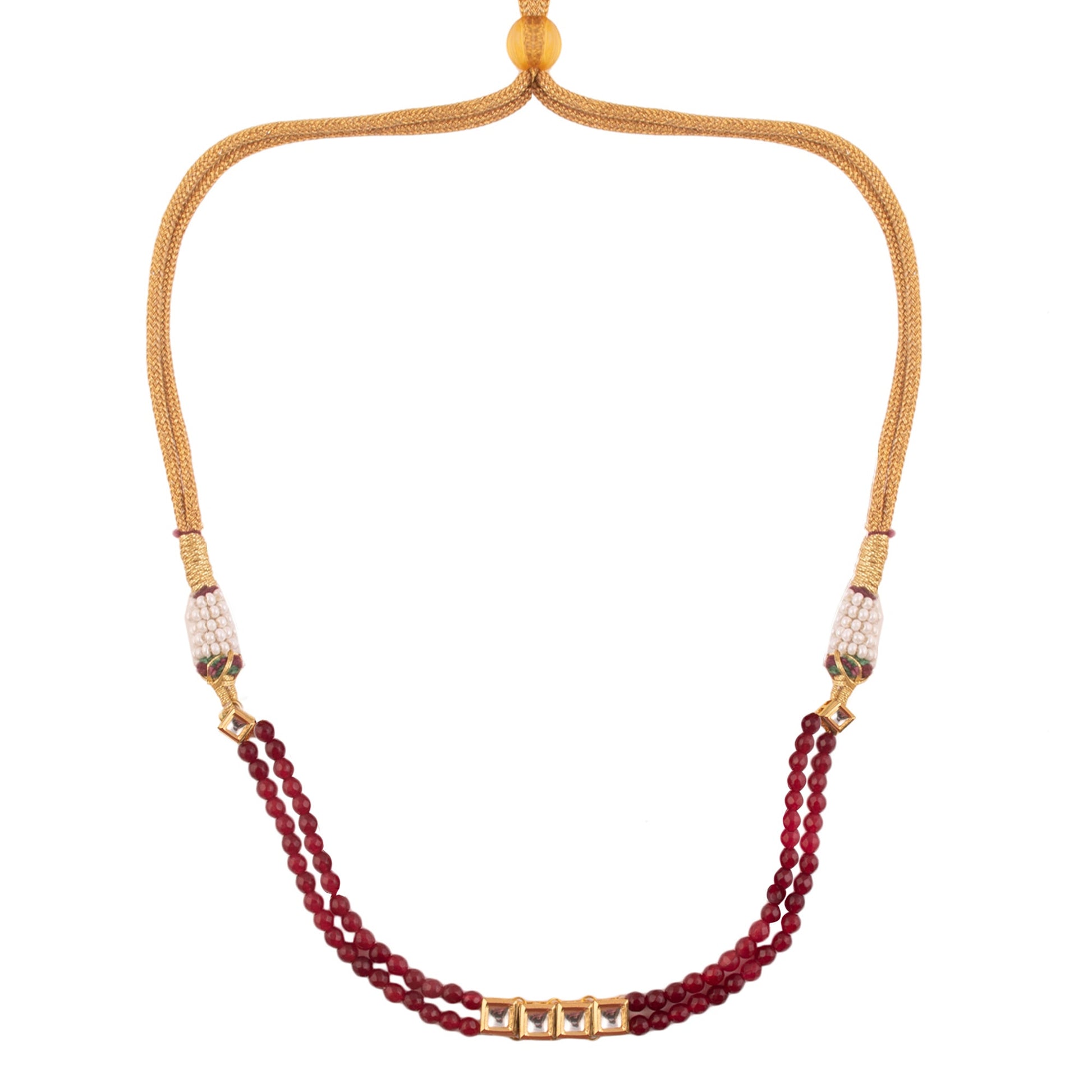 Mahroon beaded Gold toned kundan inspired choker with earrings