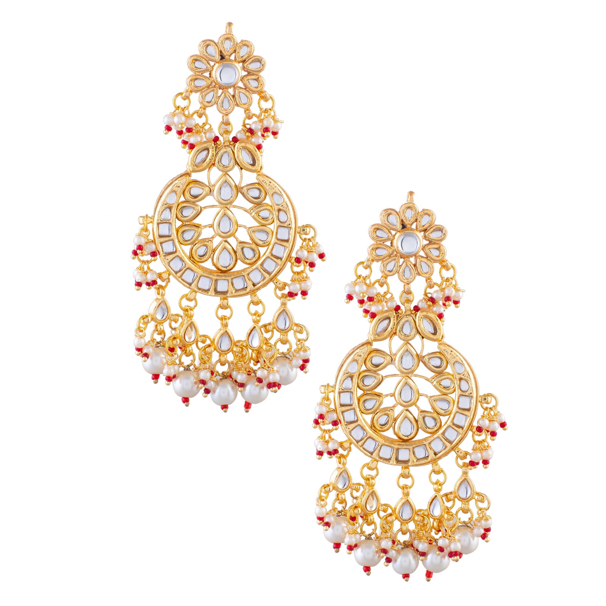 Gold toned Kundan Crescent Shaped earring