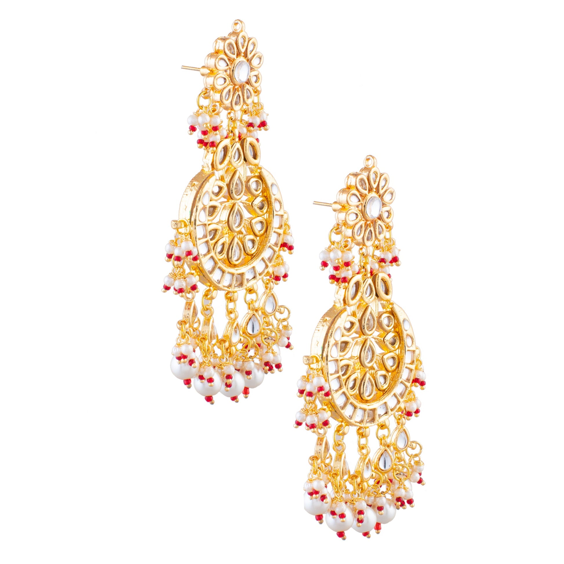 Gold toned Kundan Crescent Shaped earring