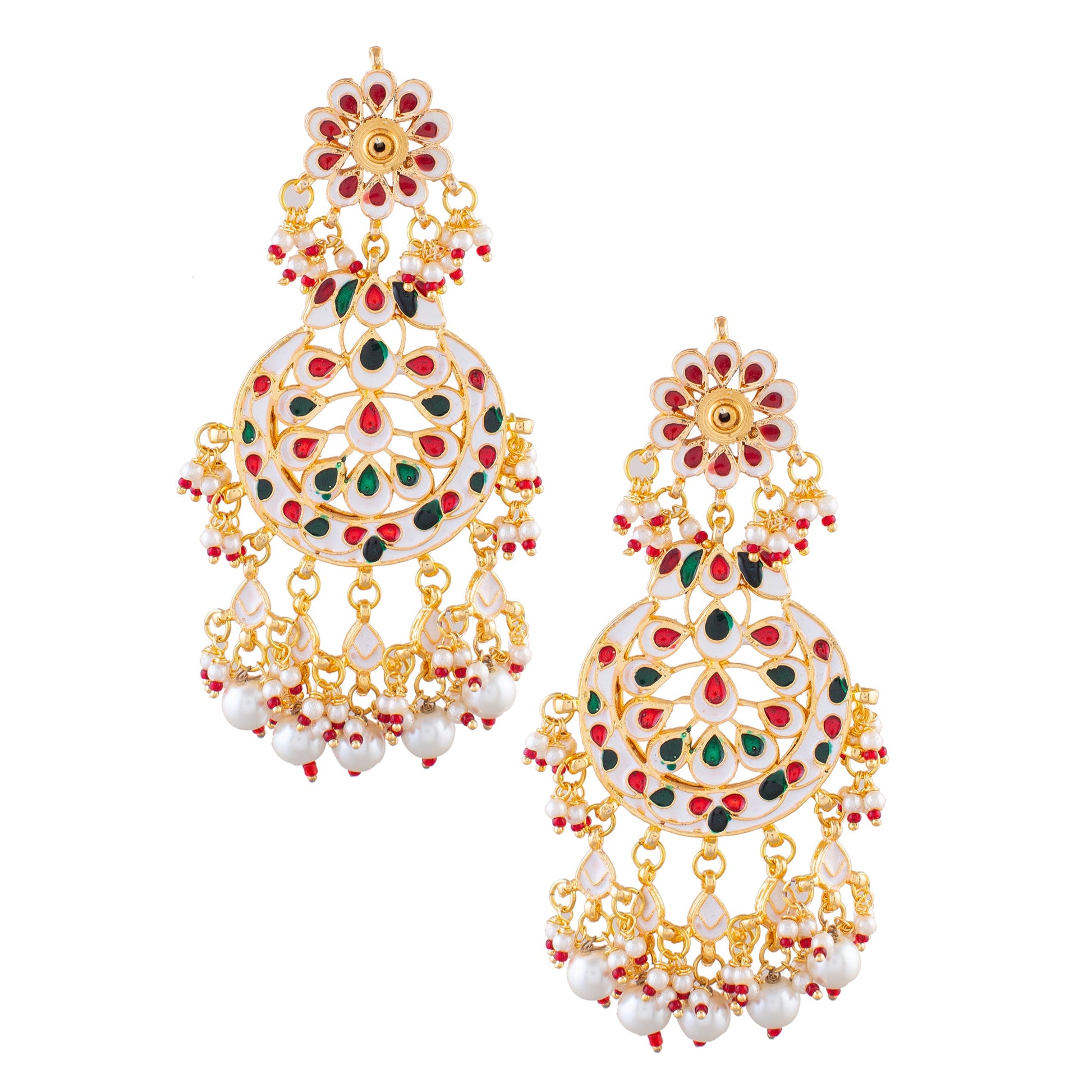 Gold toned Kundan Crescent Shaped earring