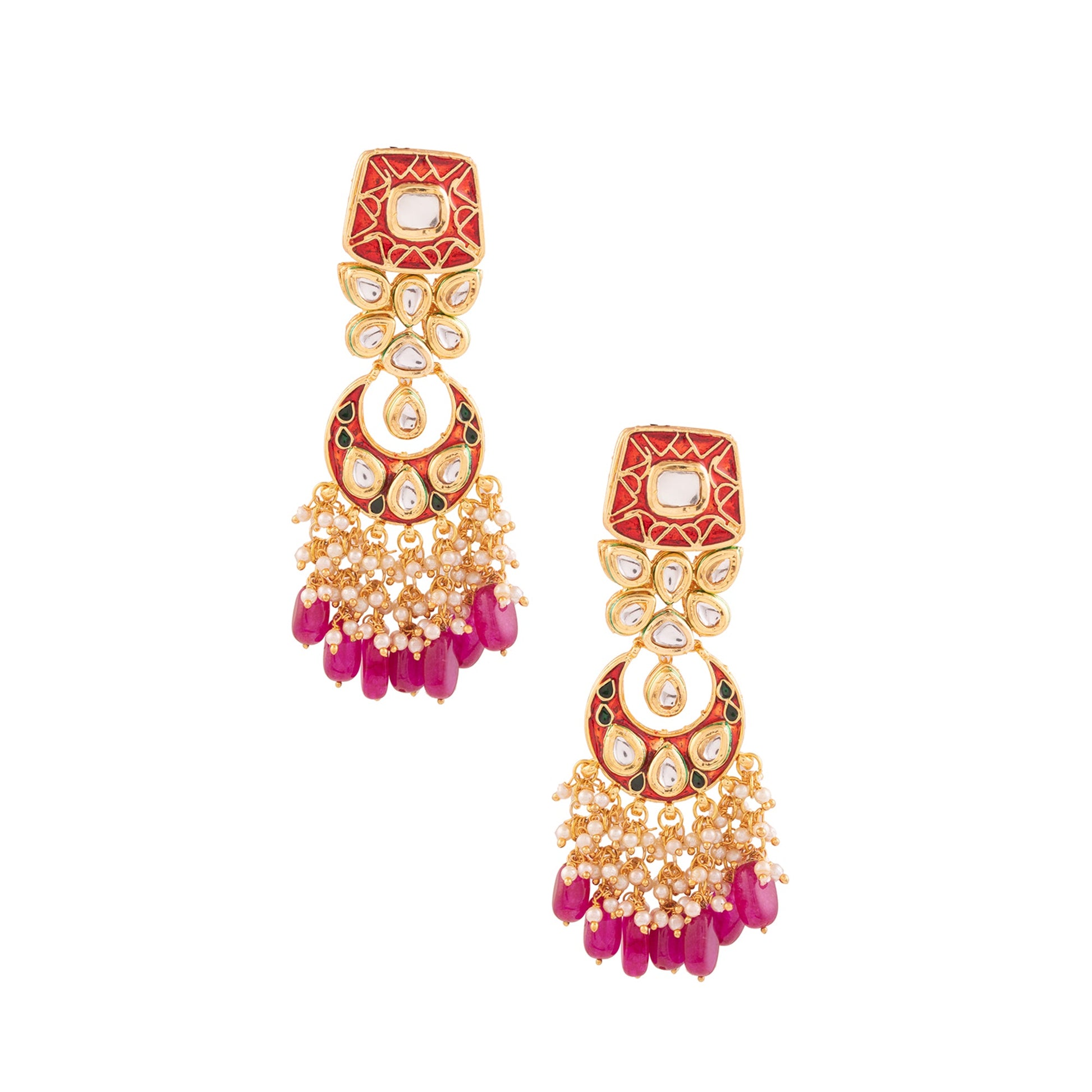 Kundan inspired mahroon enameled earrings