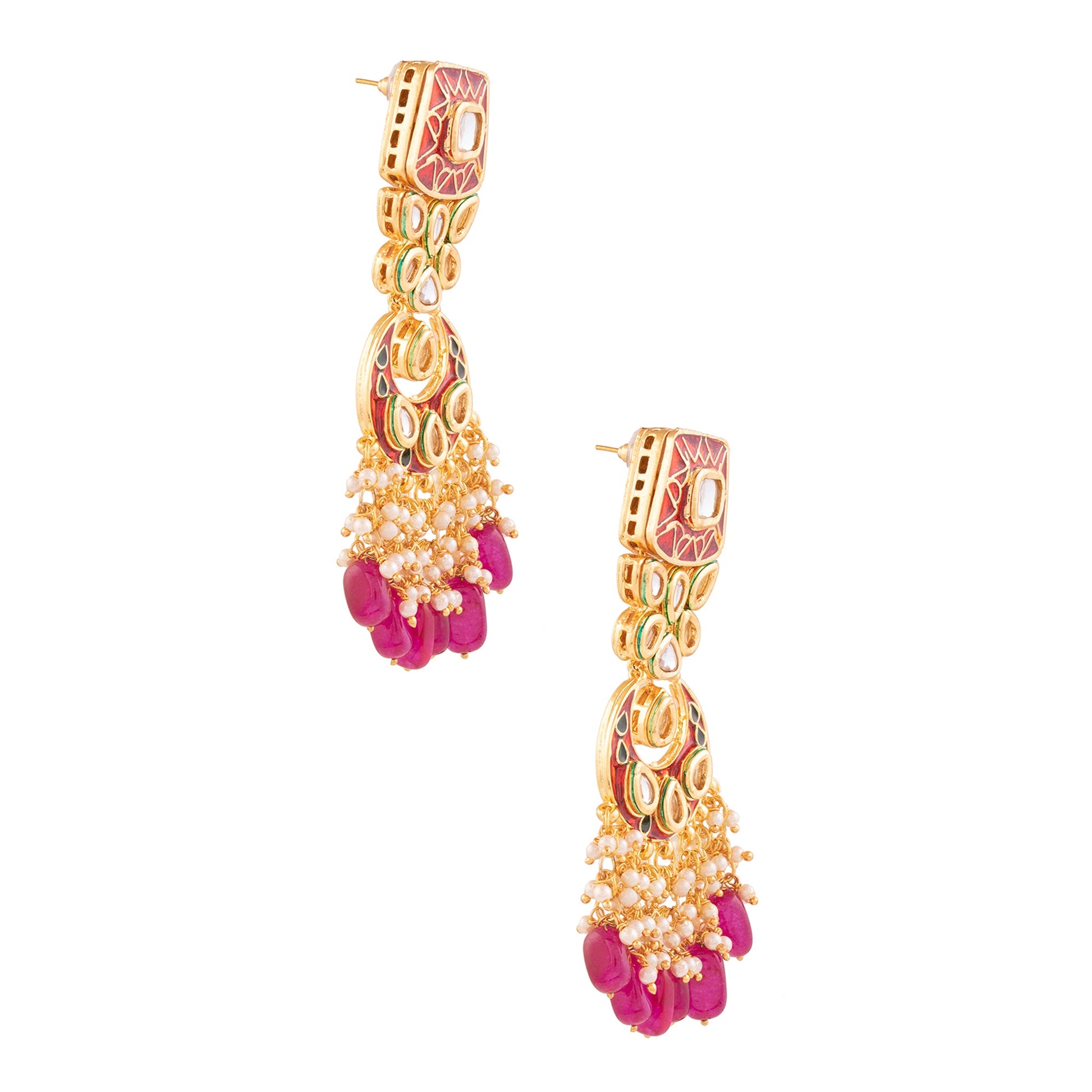 Kundan inspired mahroon enameled earrings