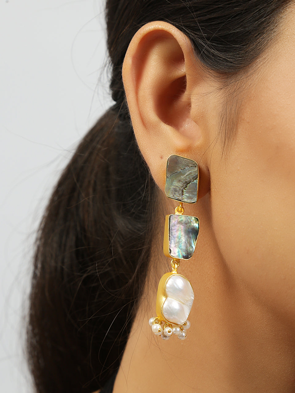 Contemporary Abalone Baroque pearl Earrings