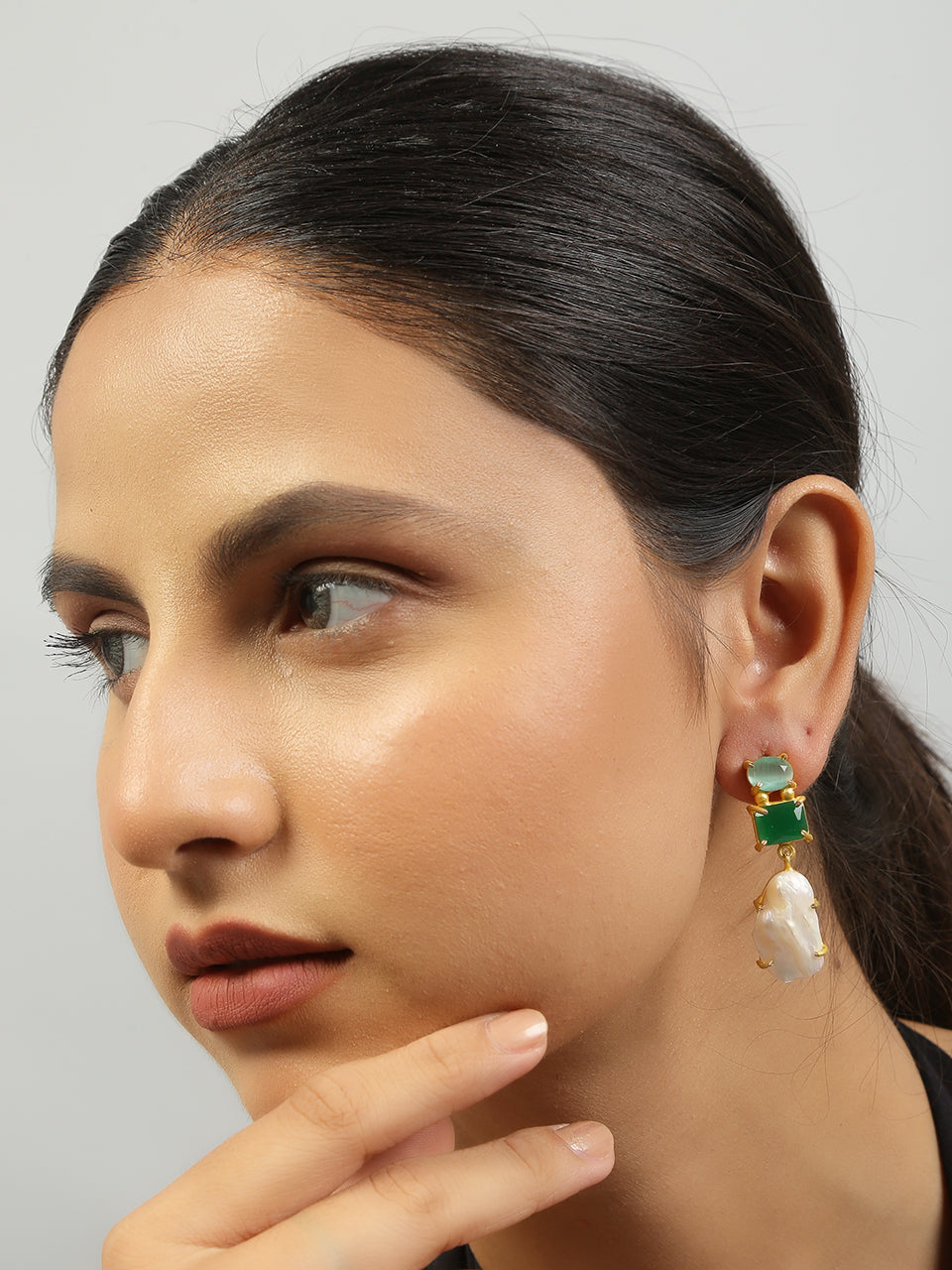 Baroque Pearl Green Monalisa stone earrings