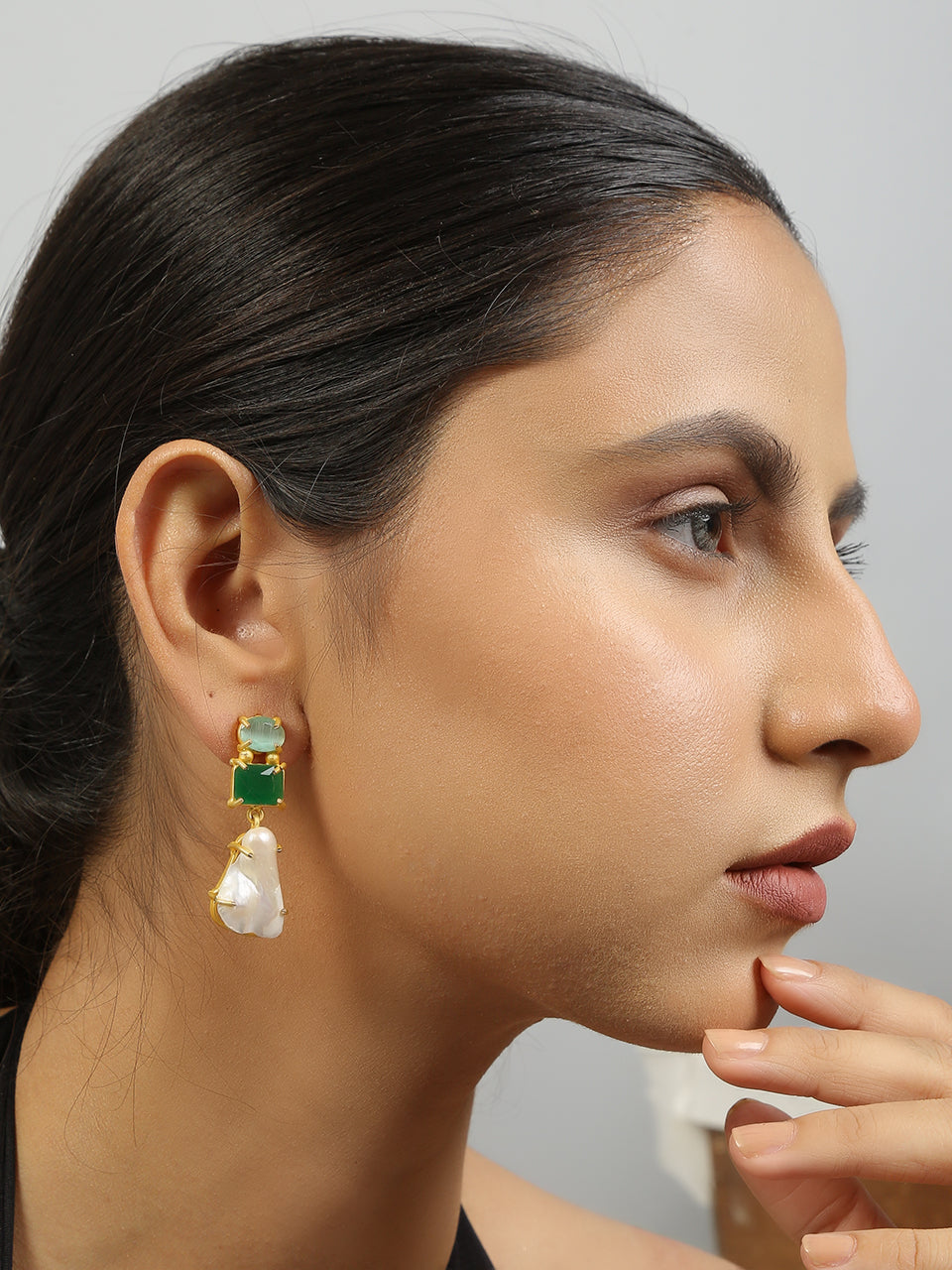 Baroque Pearl Green Monalisa stone earrings