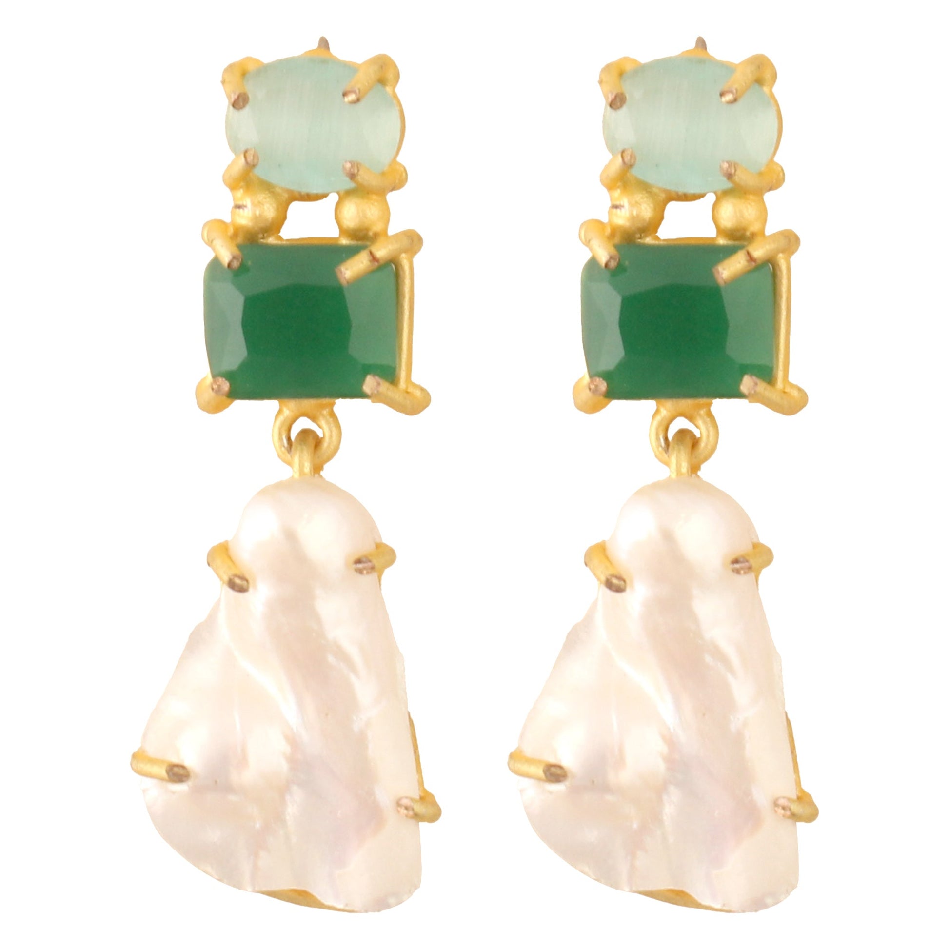 Baroque Pearl Green Monalisa stone earrings