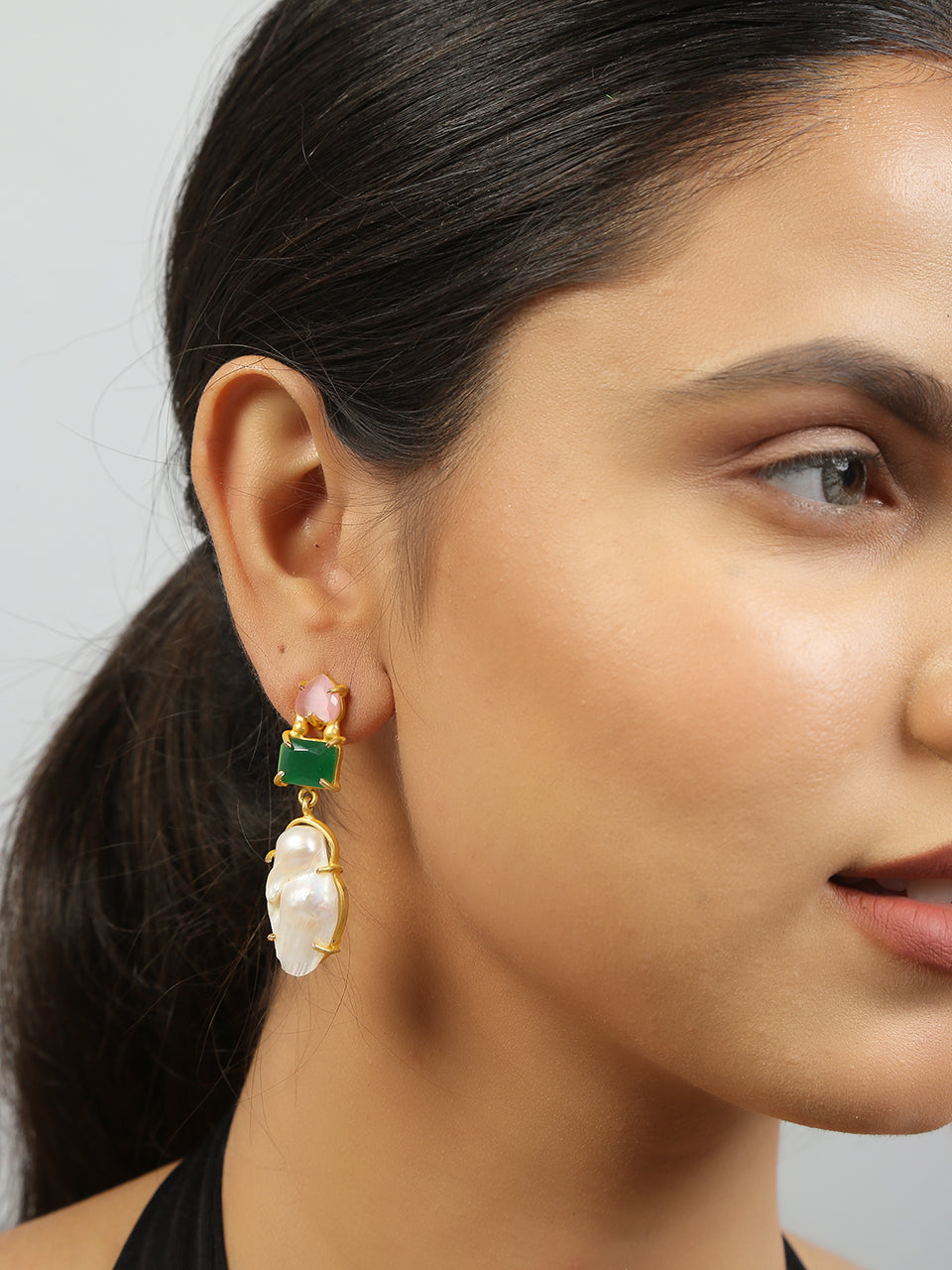 Baroque Pearl Green Monalisa stone earrings