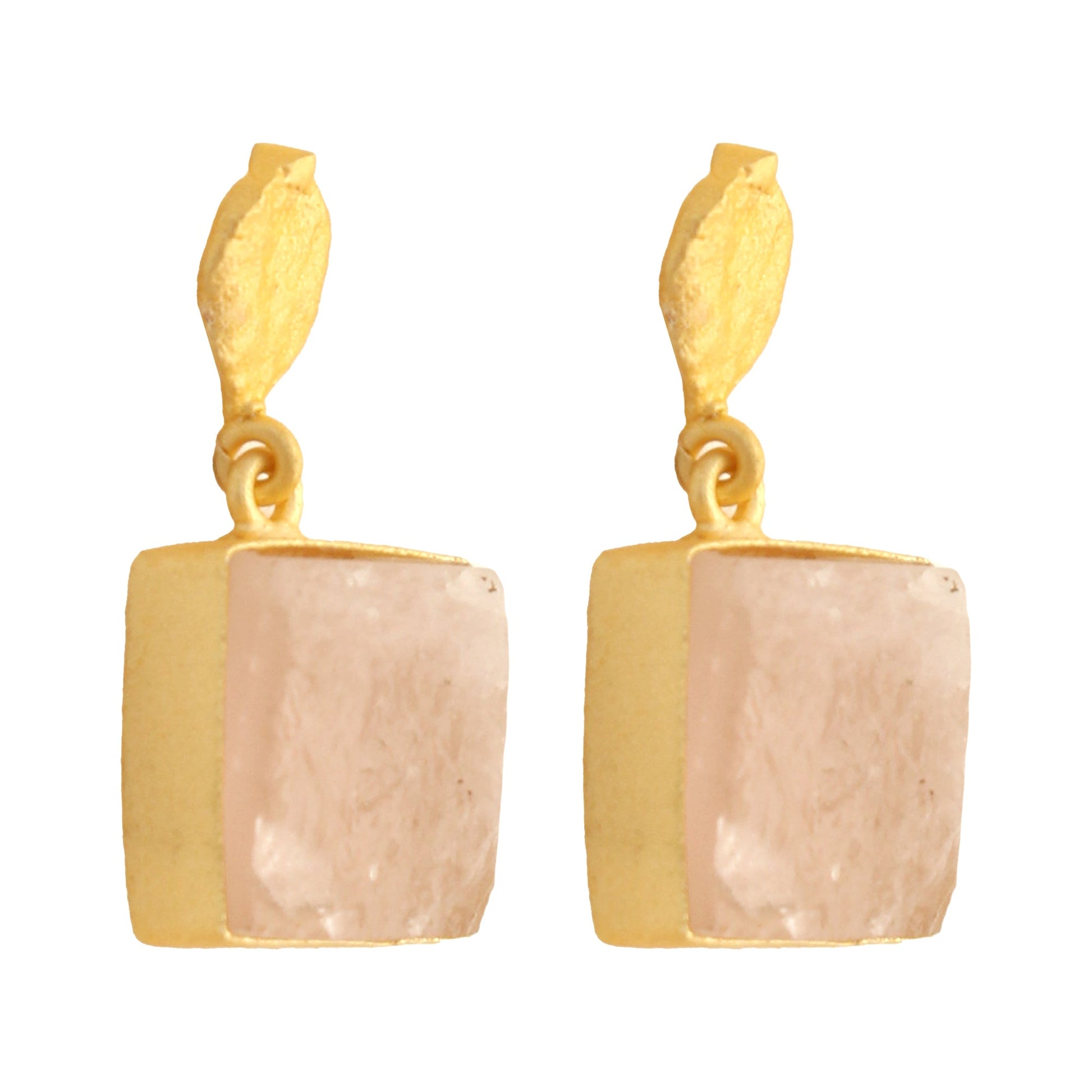 Rose quartz Gold Plated Earrings