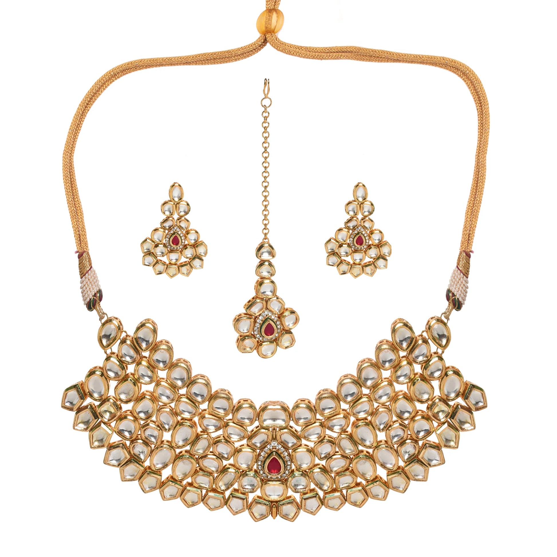 Handcrafted maharani Kundan necklace with earrings & Maang Tikka