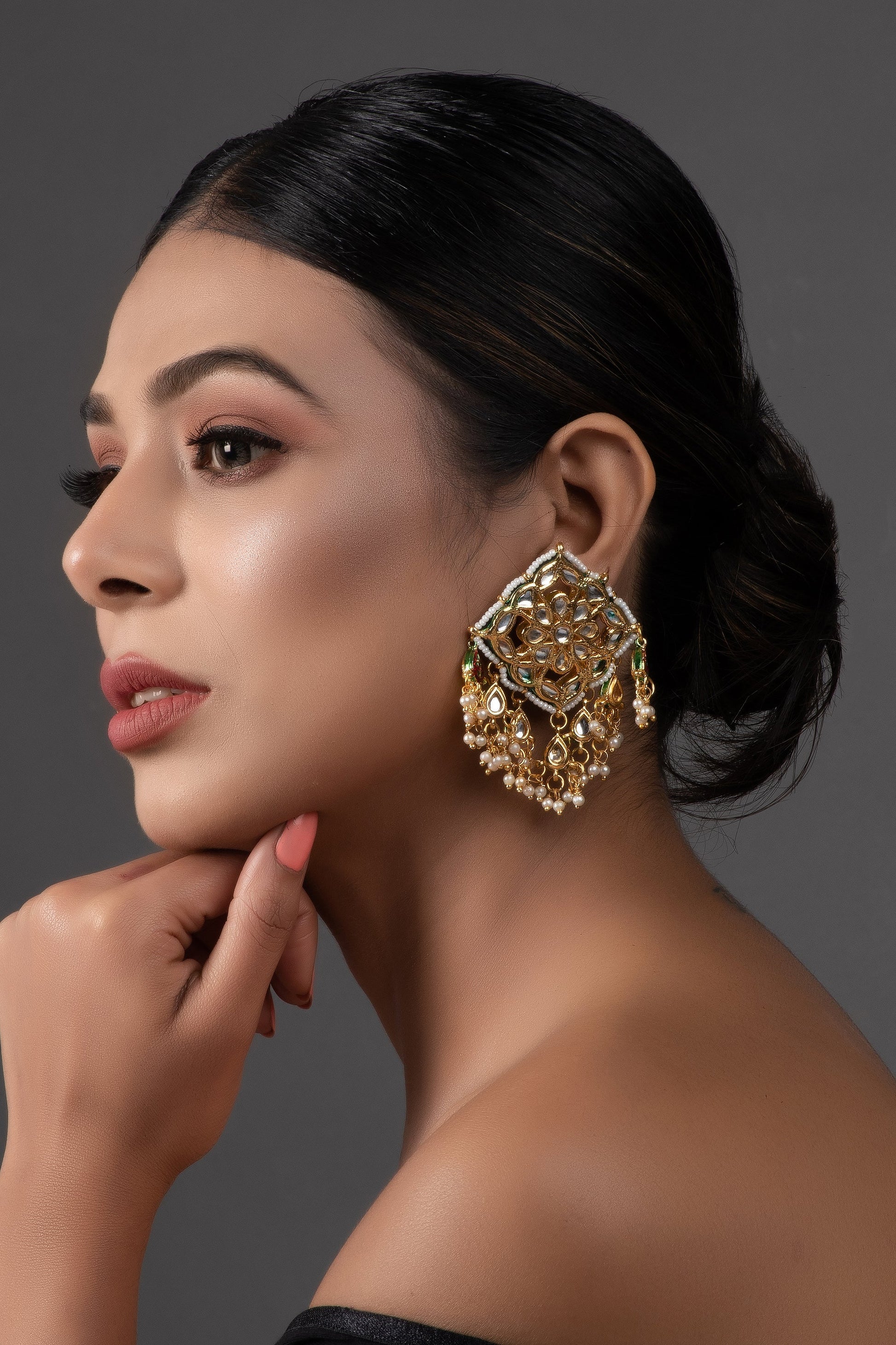 Gold Tone Kundan Inspired Earrings