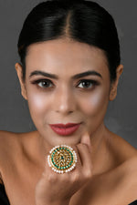 Gold toned Kundan Adjustable ring