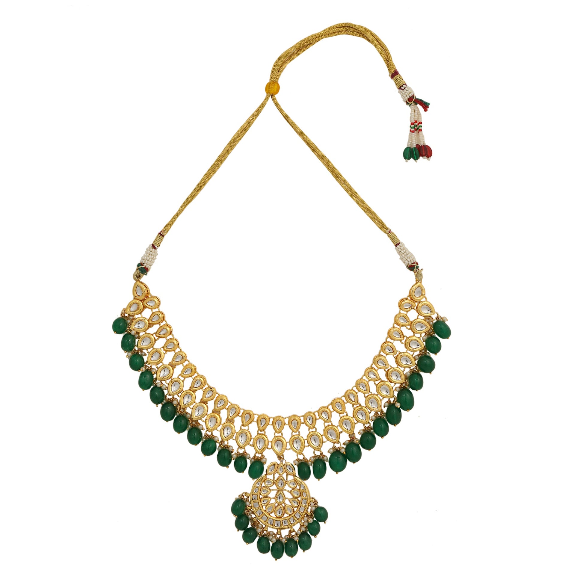 Emerald beaded Kundan necklace set with earrings