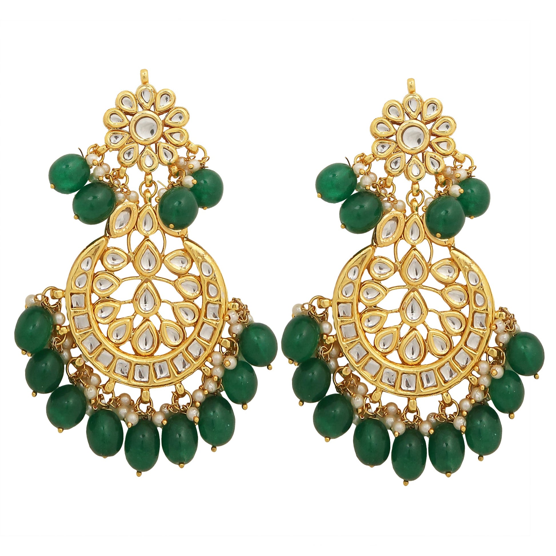 Kundan inspired Emerald beaded Earrings & Maang Tikka Set