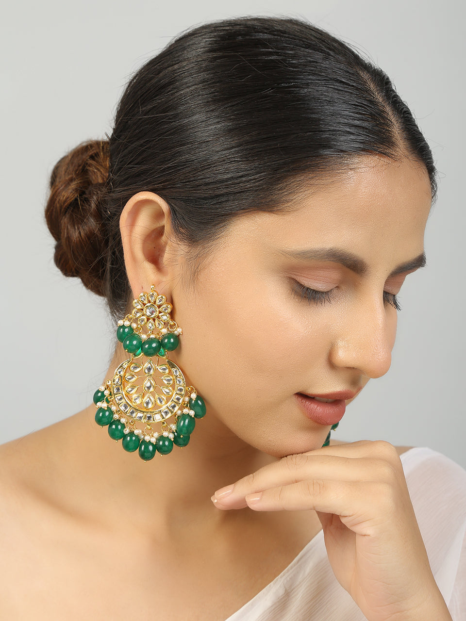 Kundan Crescent shaped Earrings