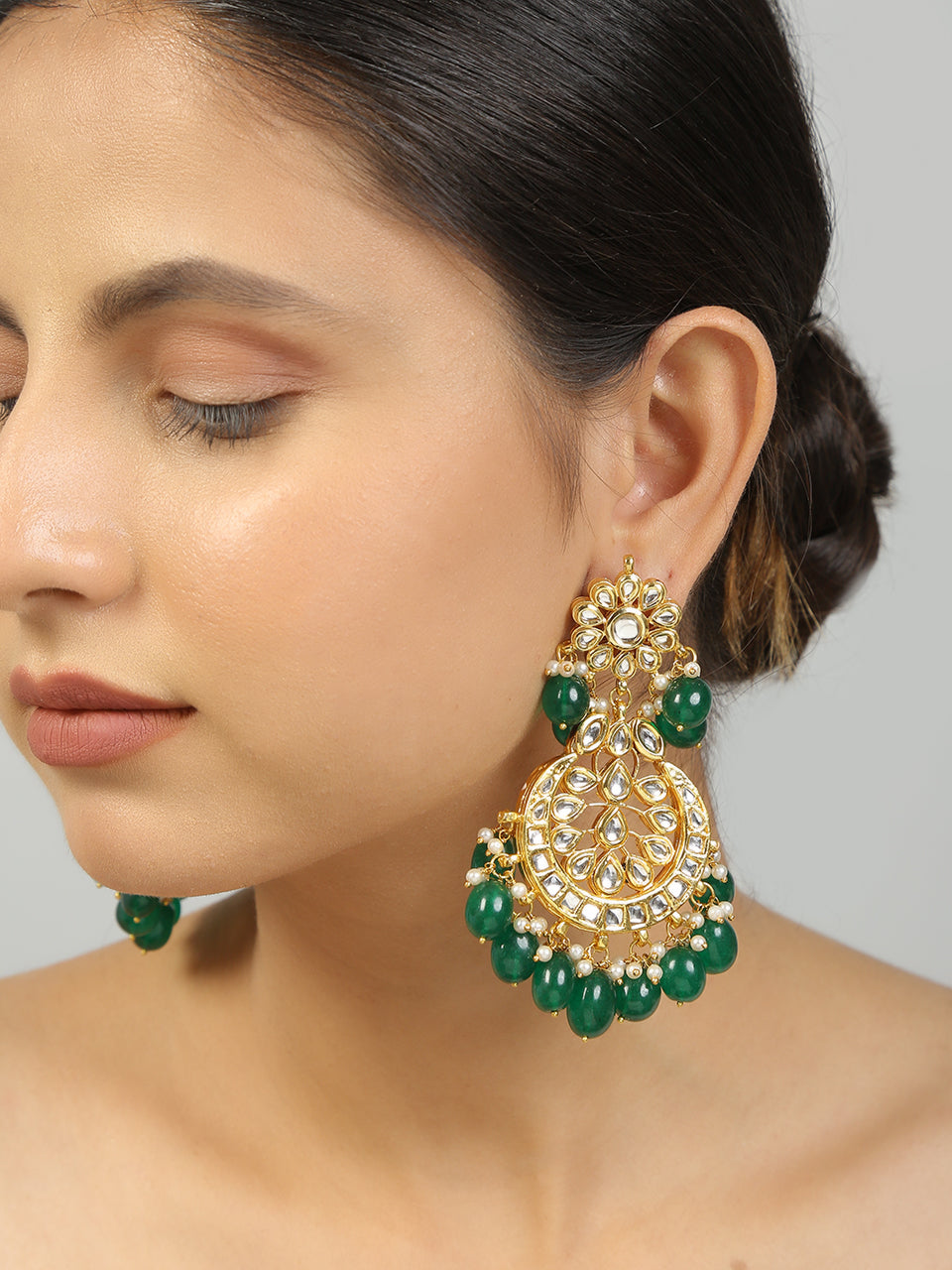 Kundan Crescent shaped Earrings