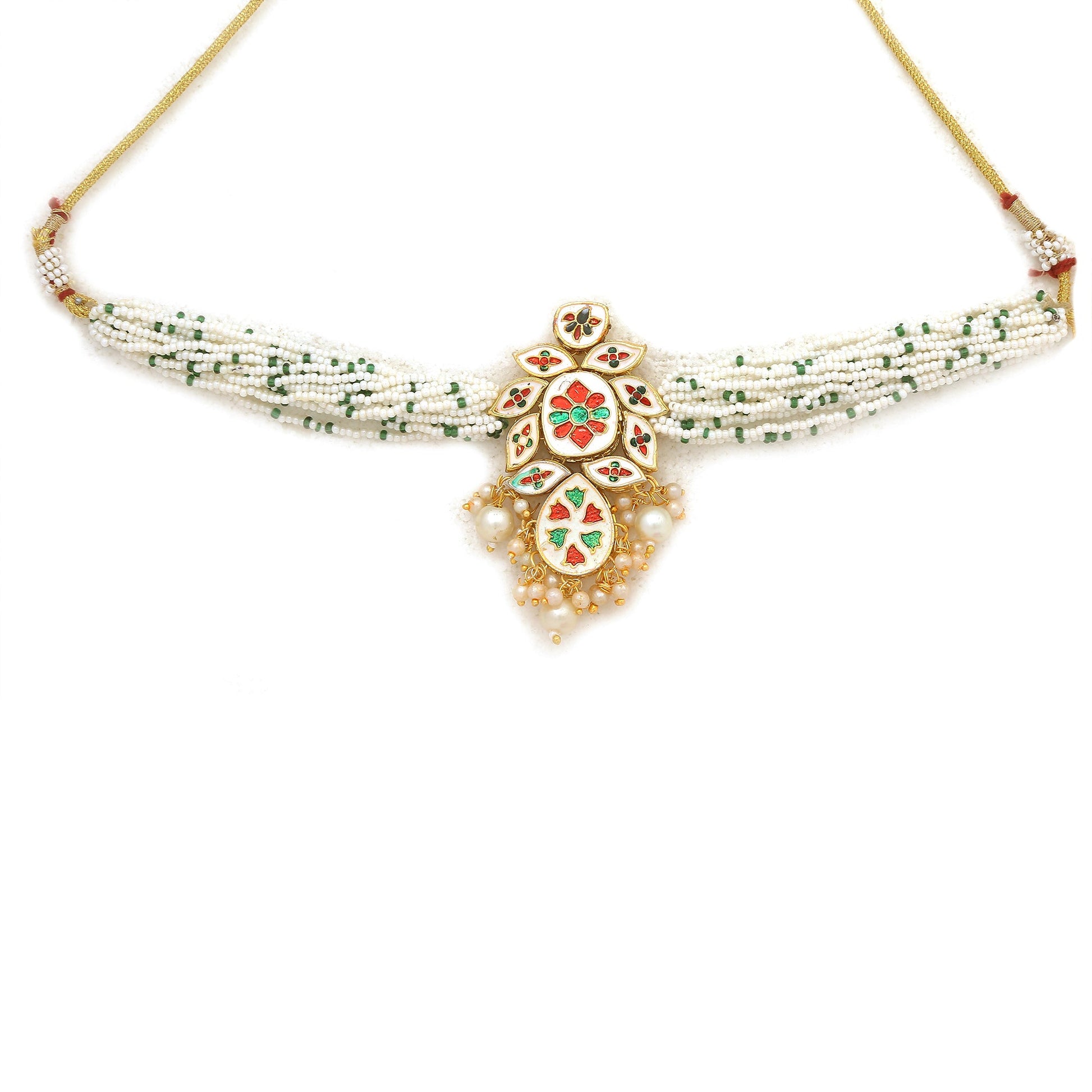 Pearl beaded Kundan Choker Necklace with Earrings