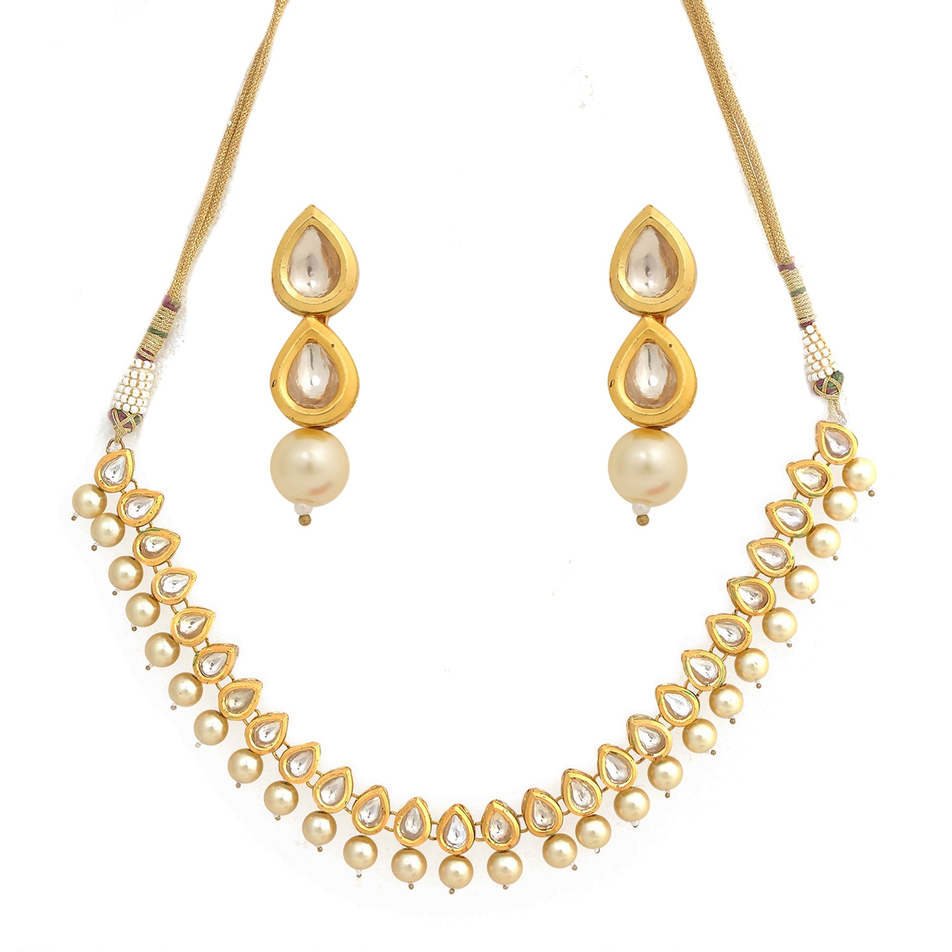 Kundan ivory beaded necklace with earrings