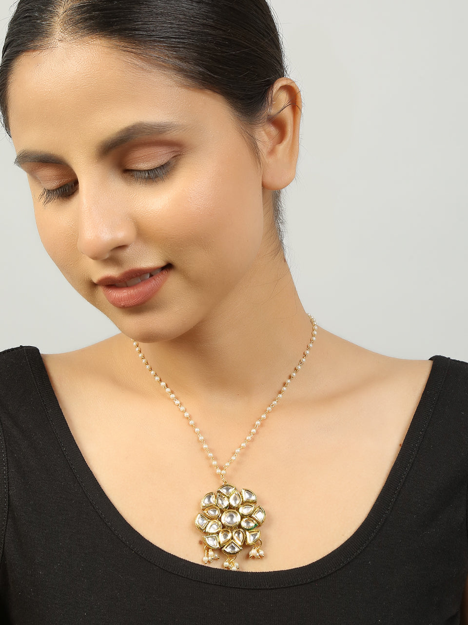 White Gold Tone Kundan Necklace