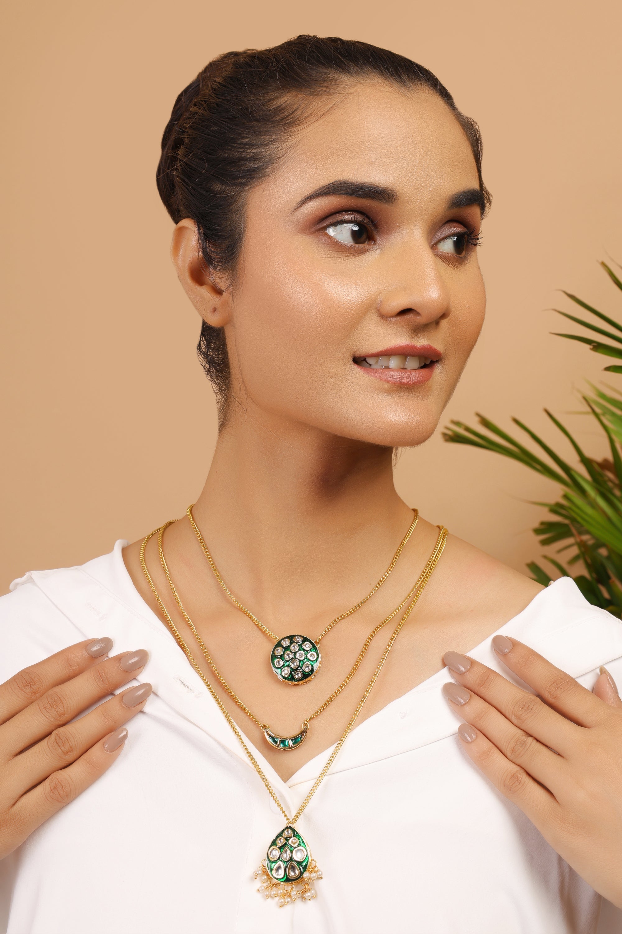 Multi layered Green Meenakari Necklace