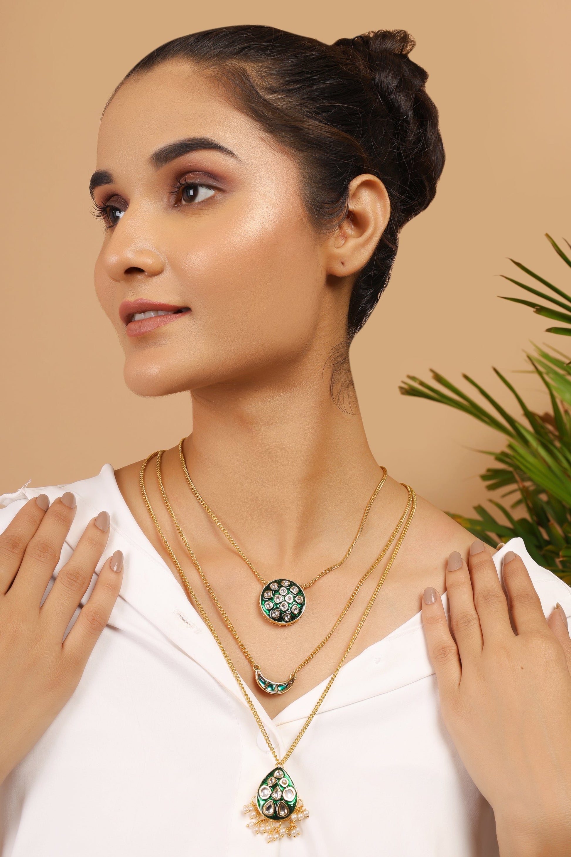 Multi layered Green Meenakari Necklace