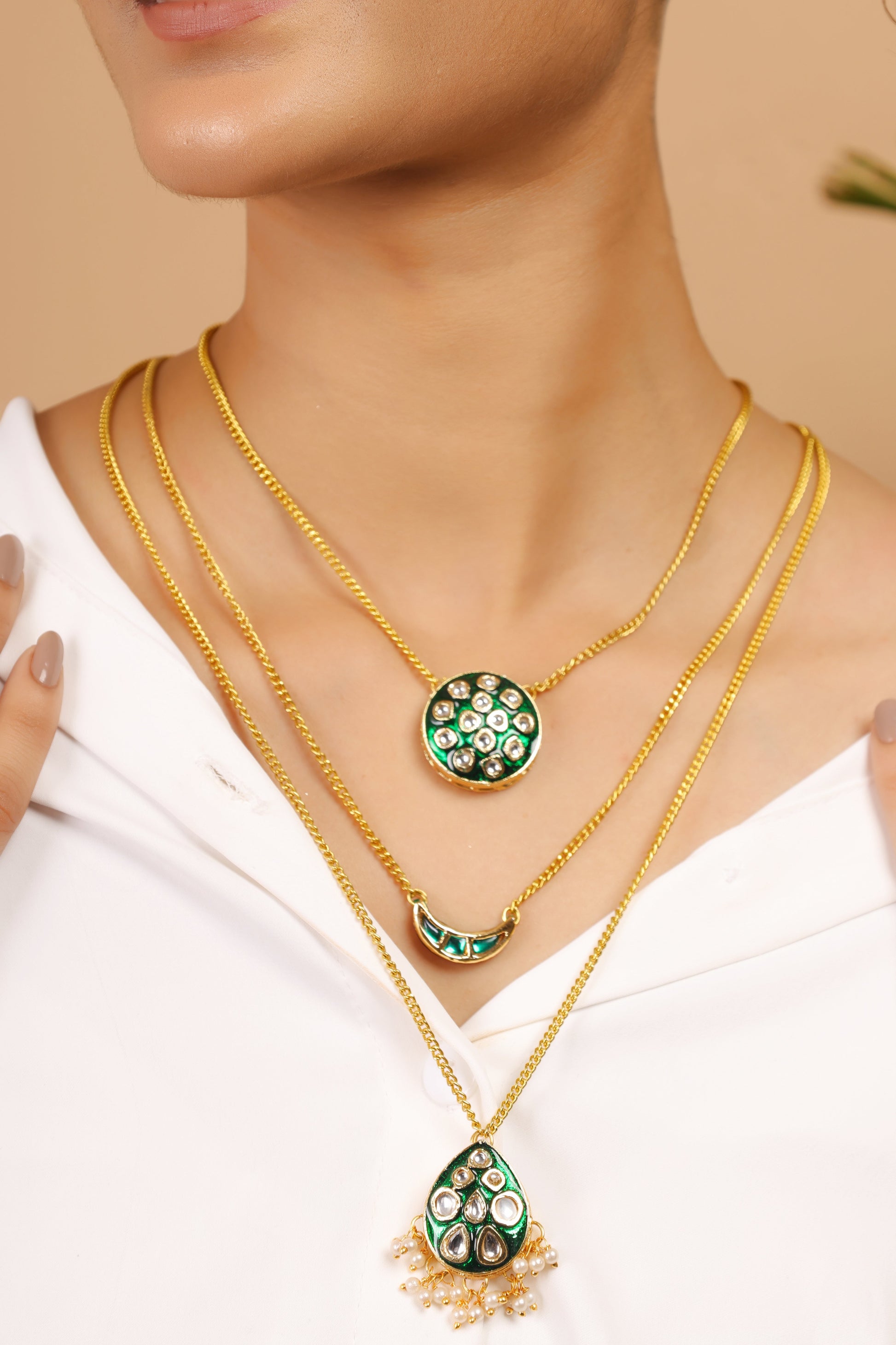 Multi layered Green Meenakari Necklace