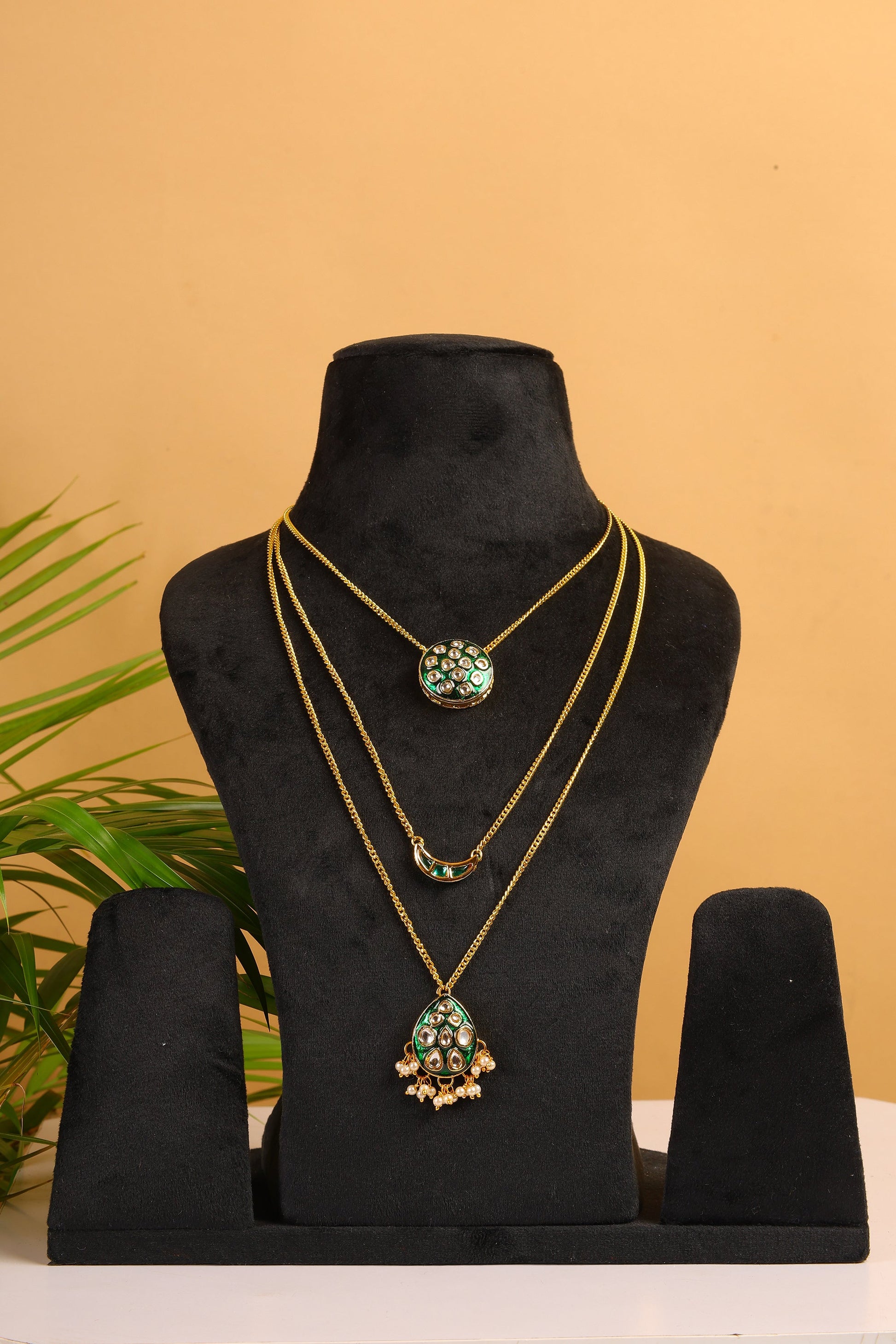 Multi layered Green Meenakari Necklace