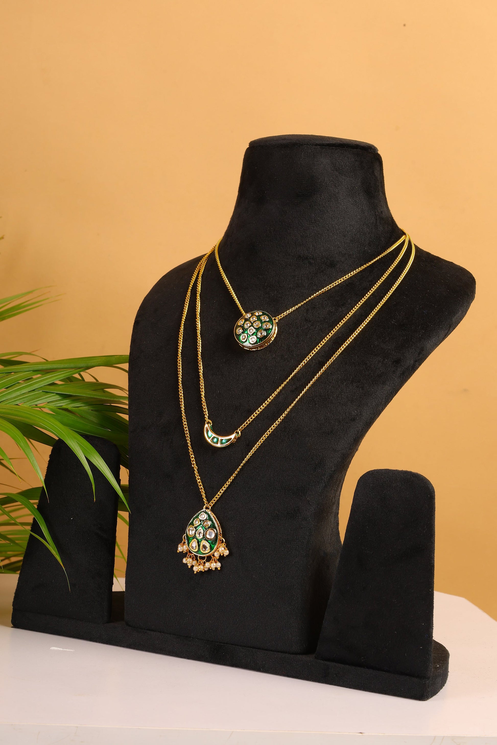 Multi layered Green Meenakari Necklace