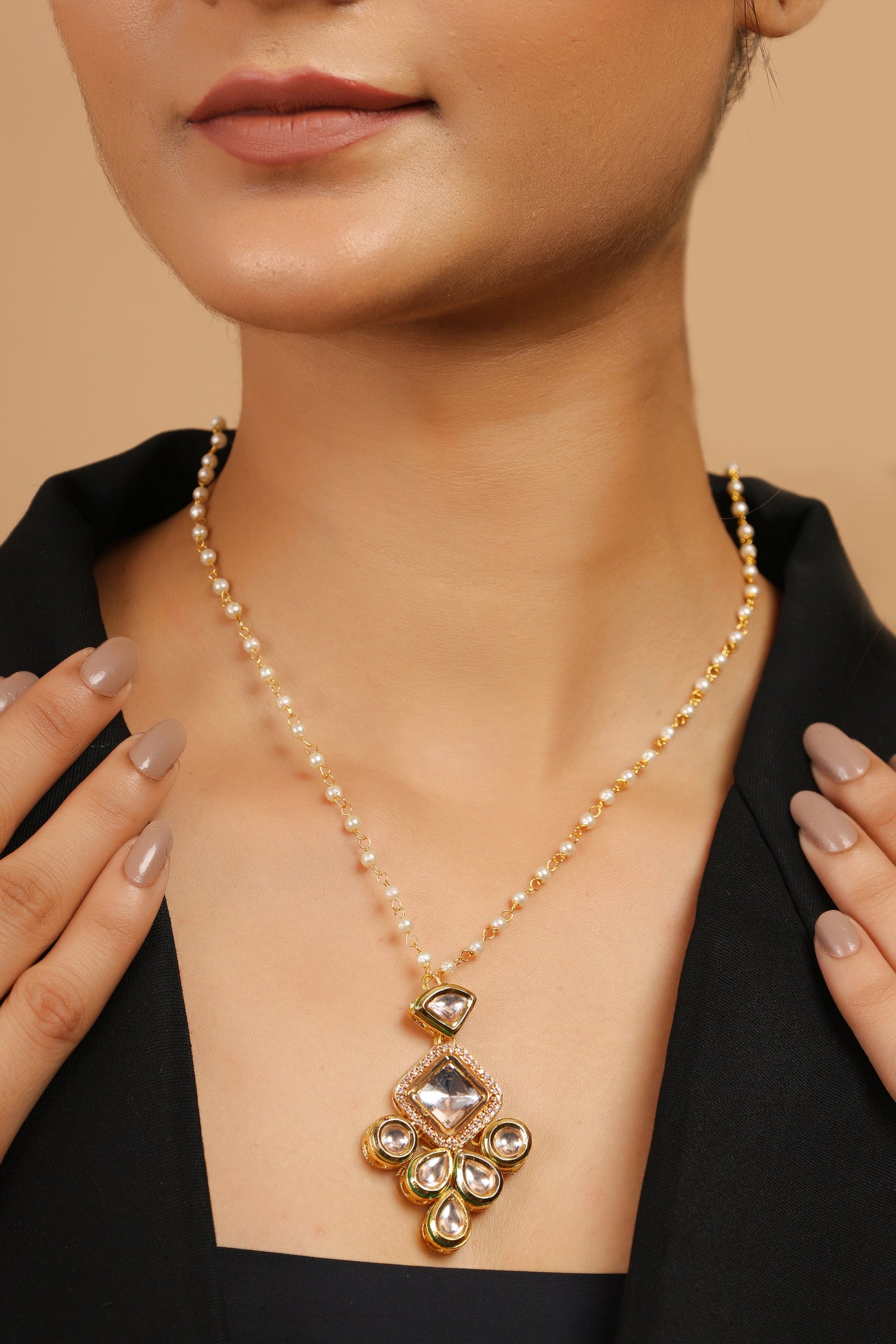 Uncut Kundan Polki Pearl Necklace