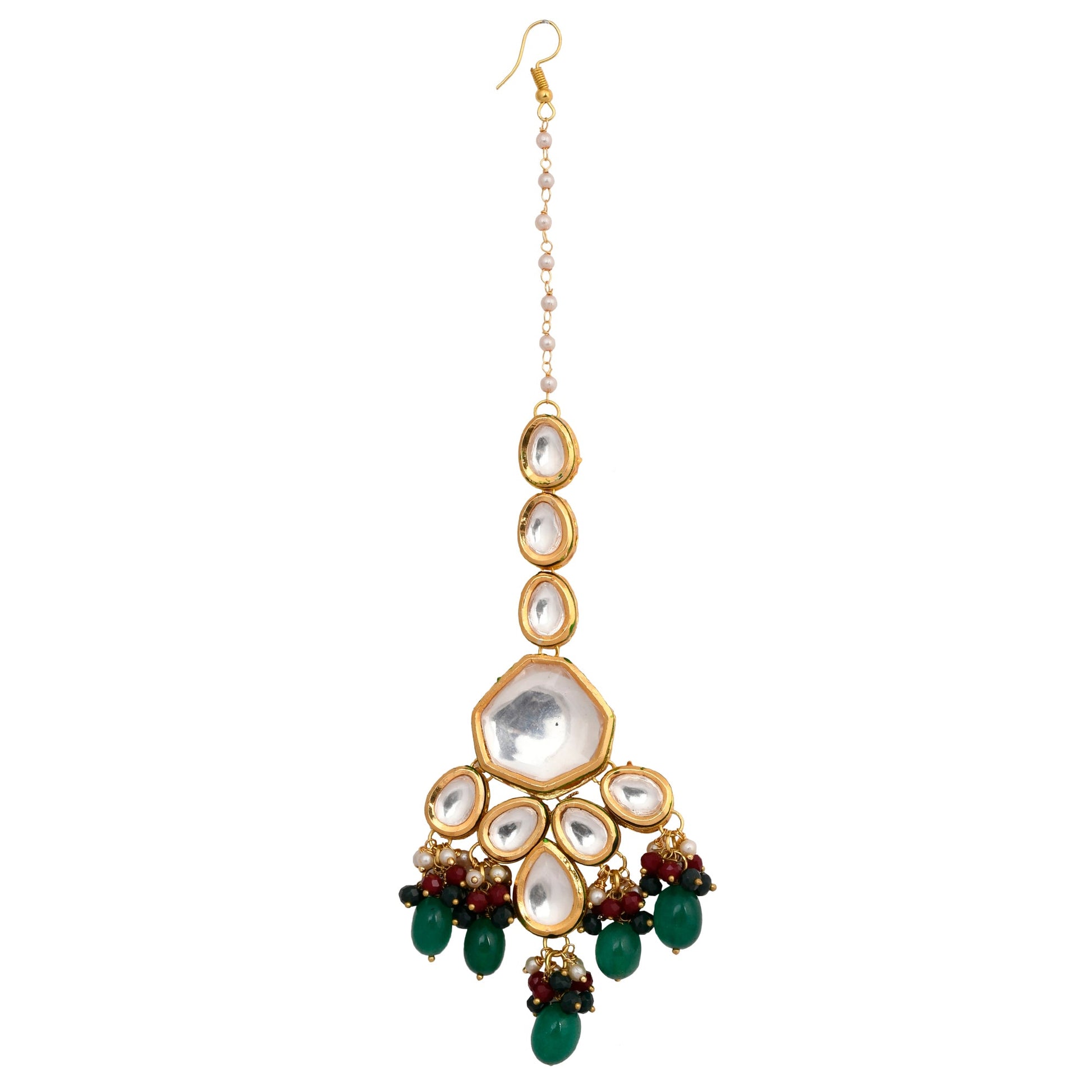 Emerald beaded Kundan inspired Maang Tikka