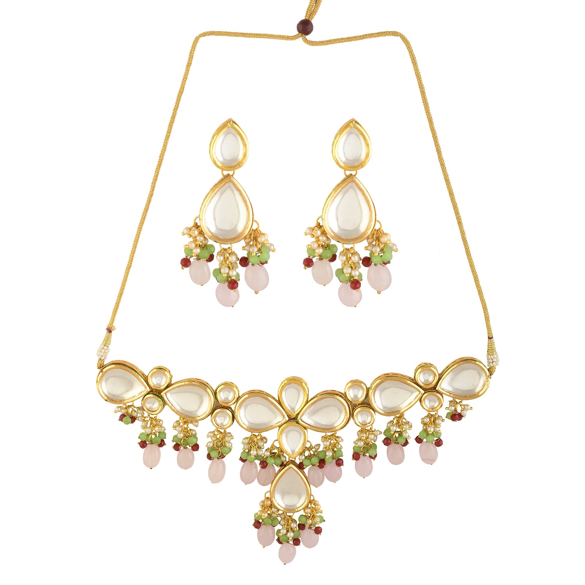 Handcrafted Kundan pastel beaded necklace with earrings