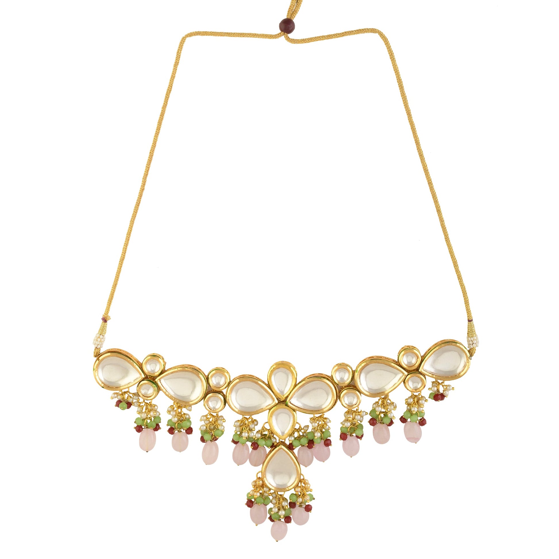 Handcrafted Kundan pastel beaded necklace with earrings