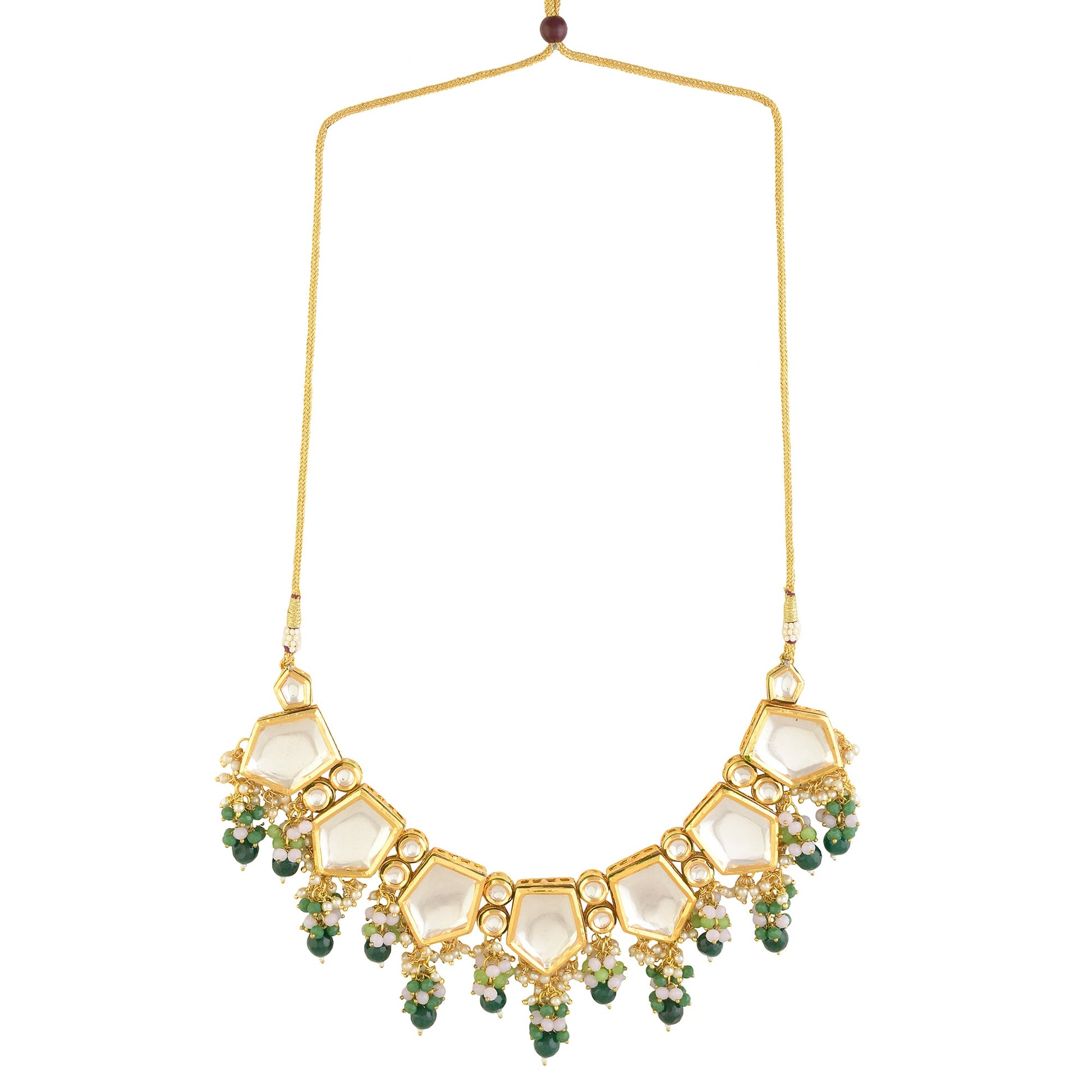 Green Gold toned Handcrafted Kundan necklace set