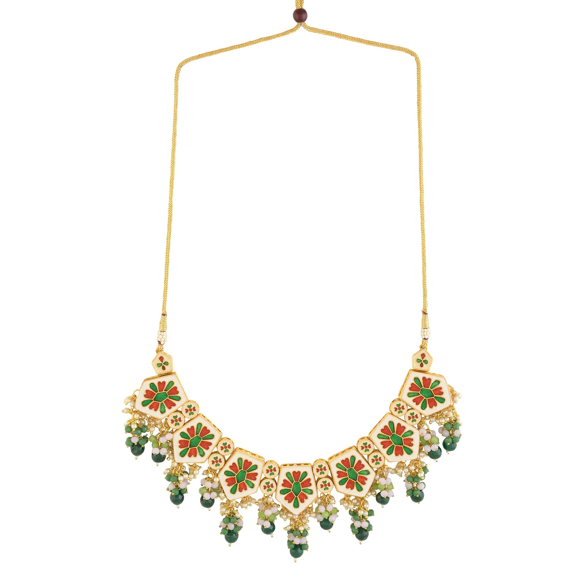 Green Gold toned Handcrafted Kundan necklace set