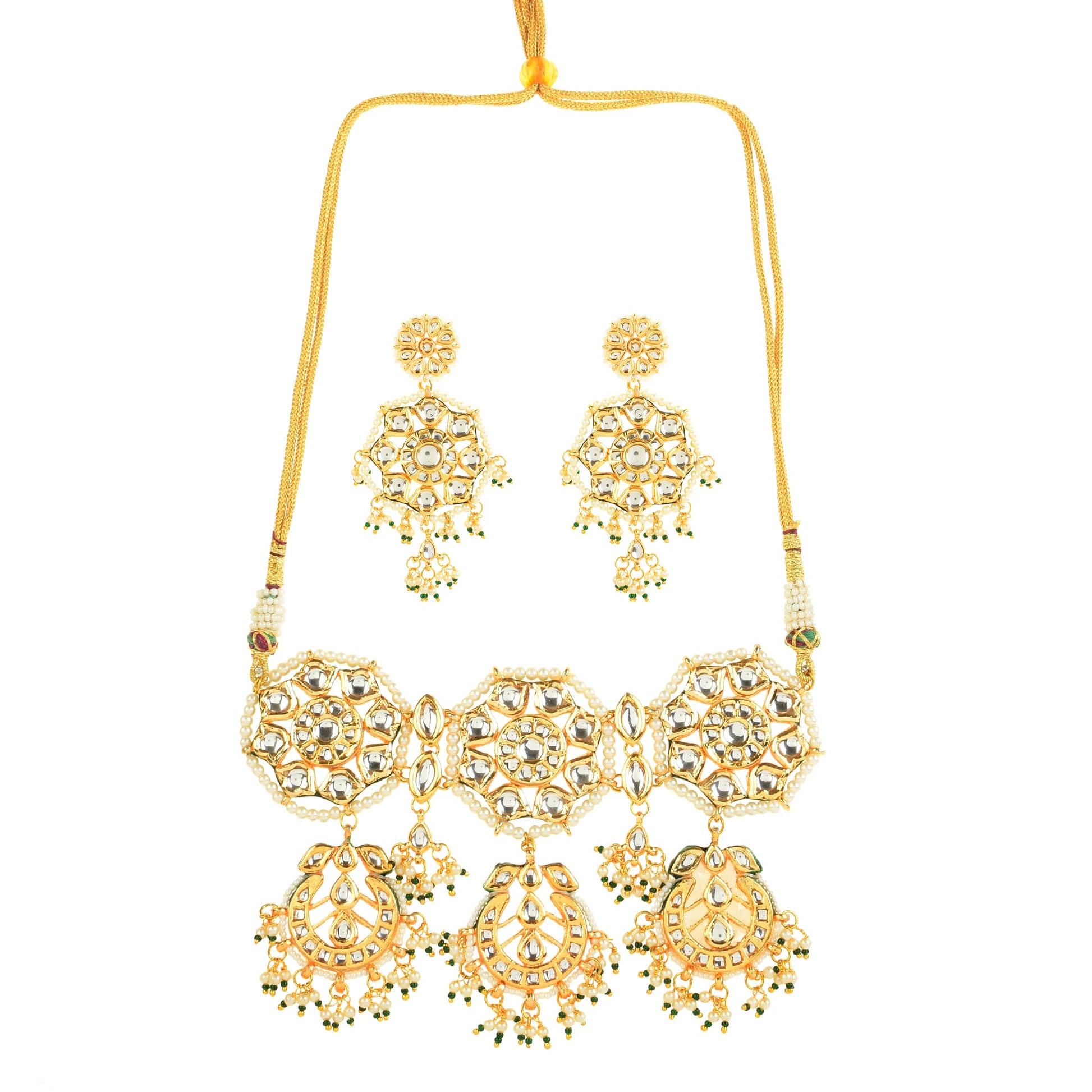 Kundan inspired pearl necklace with earrings