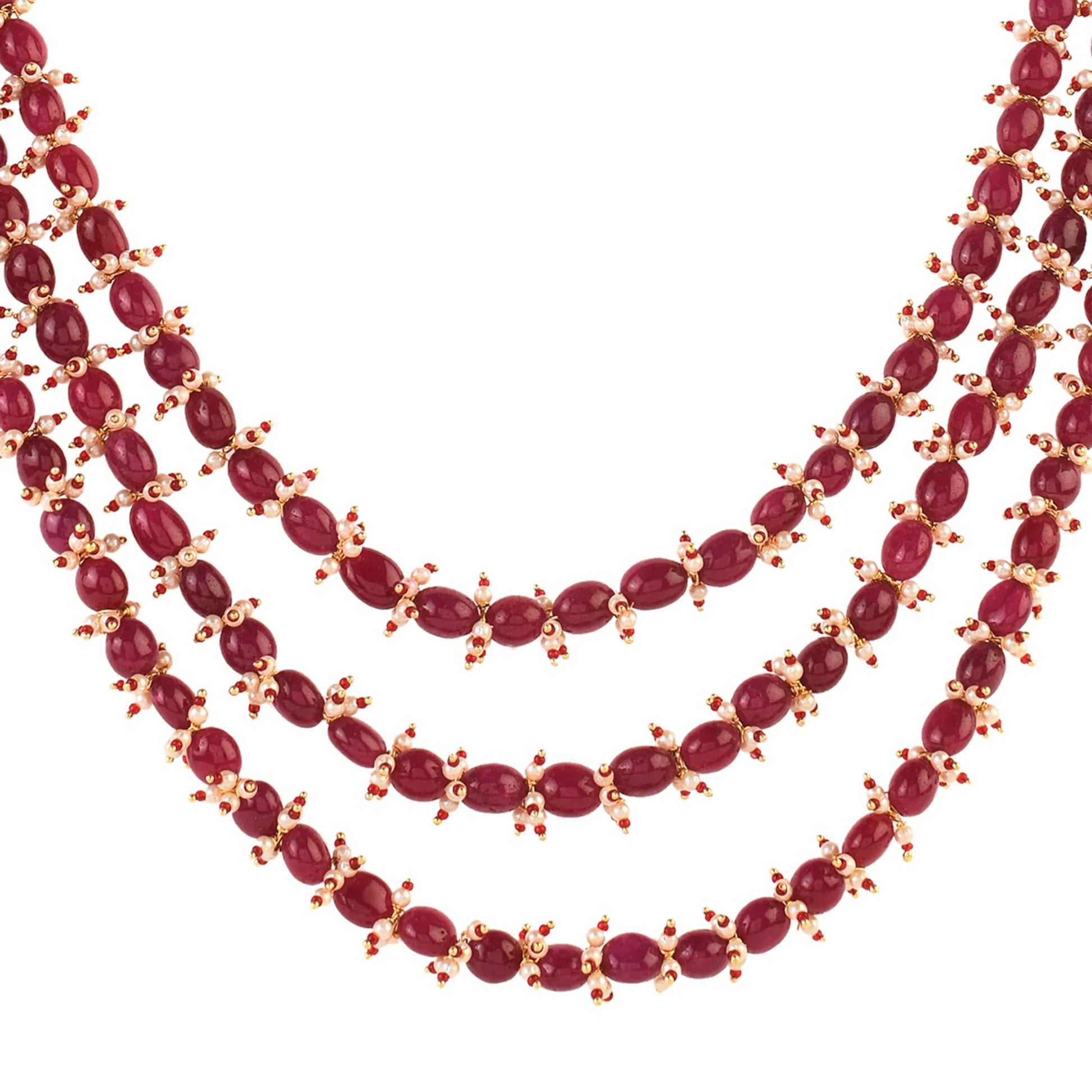 Ruby Beaded Necklace With Pearls