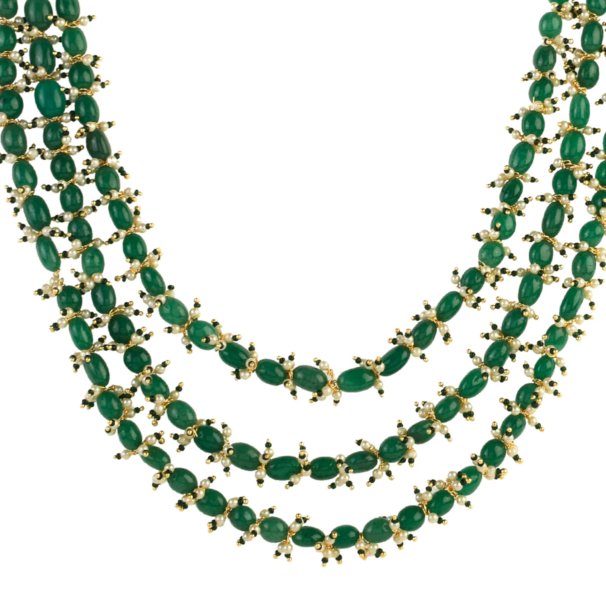 Emerald Beaded Necklace With Pearls