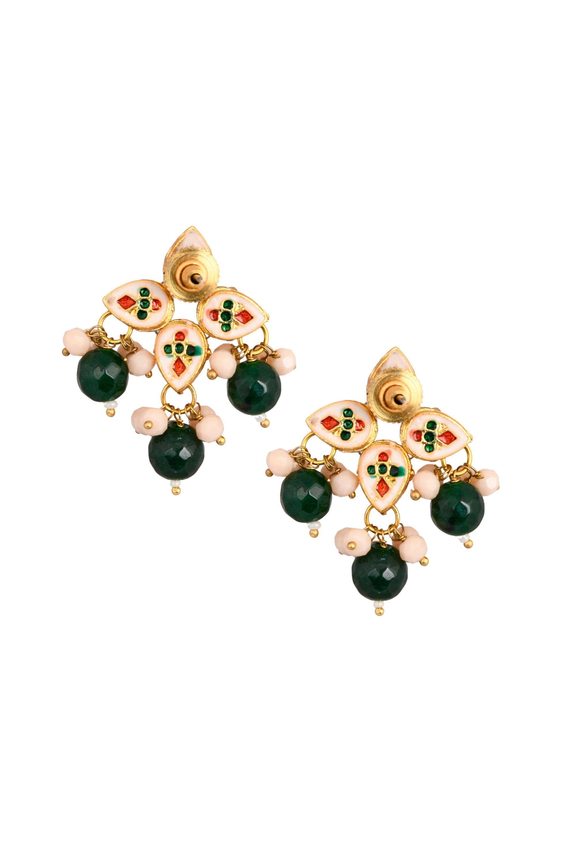 Green beaded Kundan inspired earrings